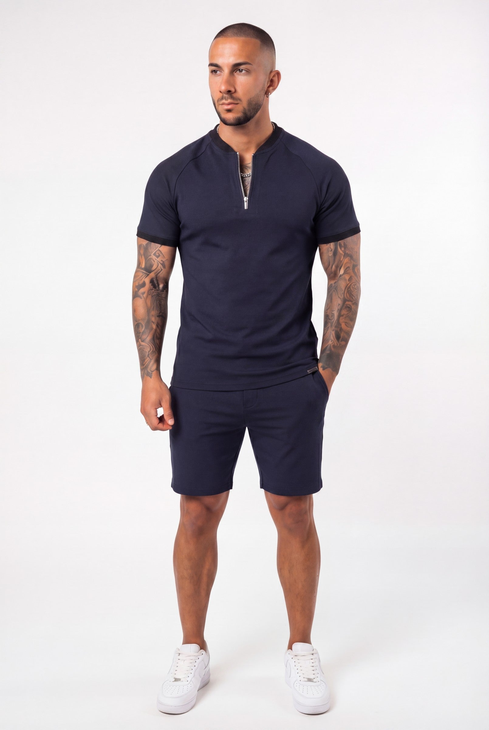 Men's Premium Zip Placket Slim Fit Polo T-Shirt | Blackstone London