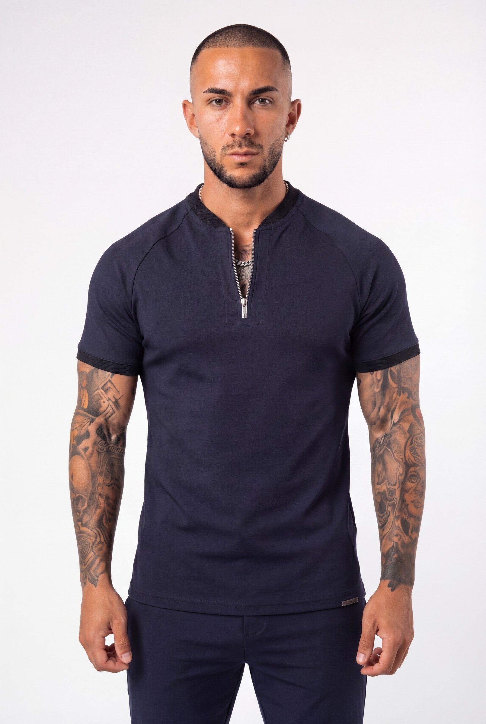 Men's Premium Zip Placket Slim Fit Polo T-Shirt | Blackstone London