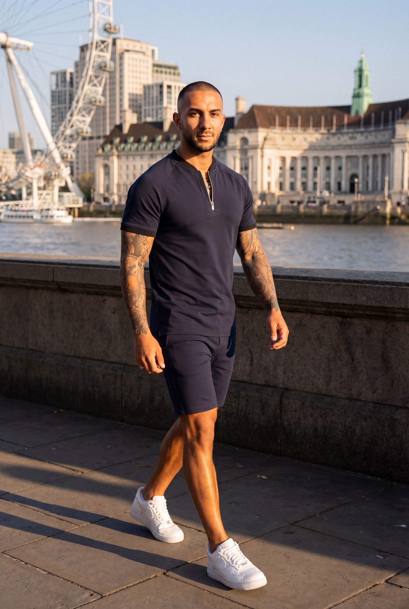 Men's Premium Zip Placket Slim Fit Polo T-Shirt | Blackstone London