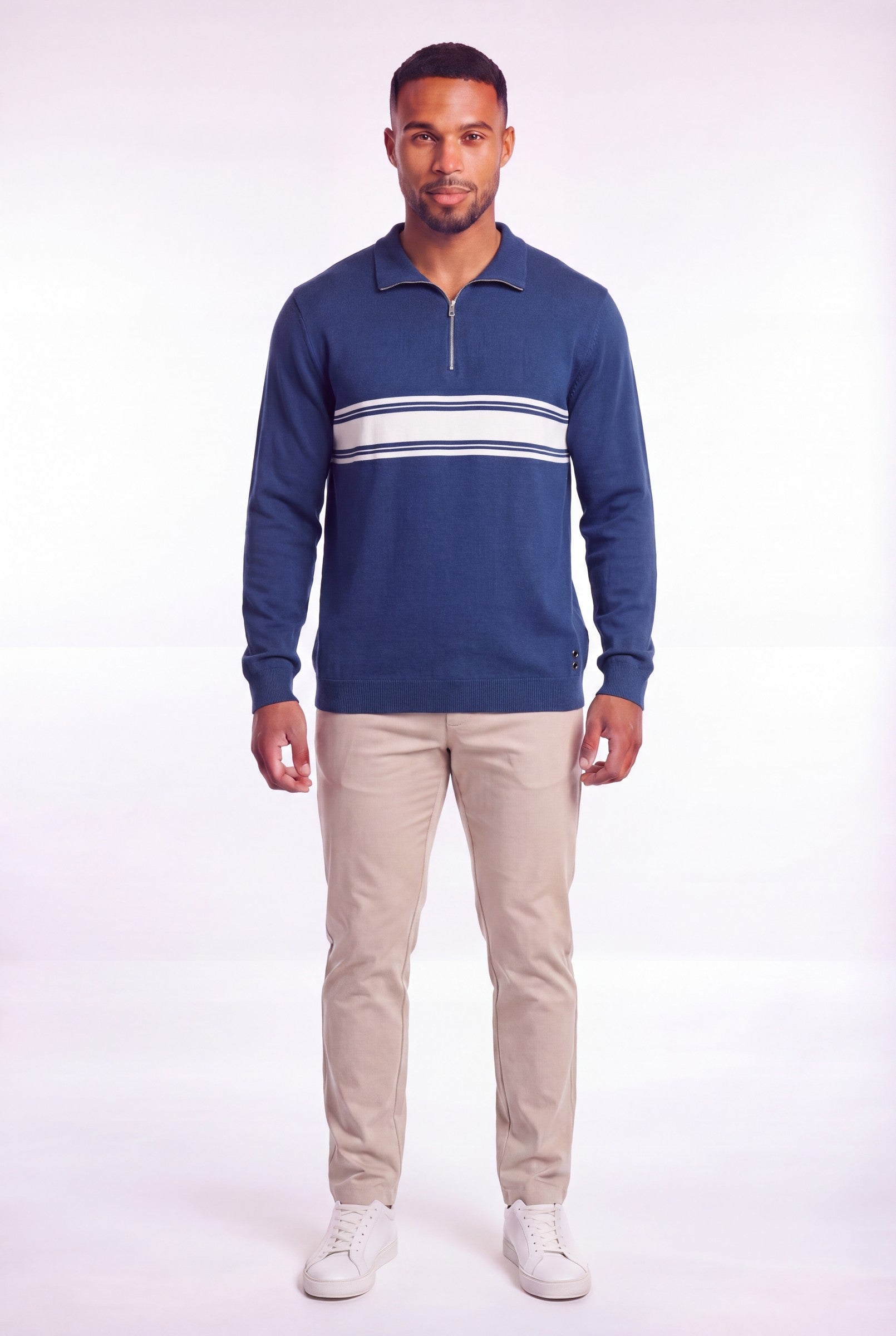 Men's Cotton Silk Quarter Zip Polo Sweater | Blackstone London
