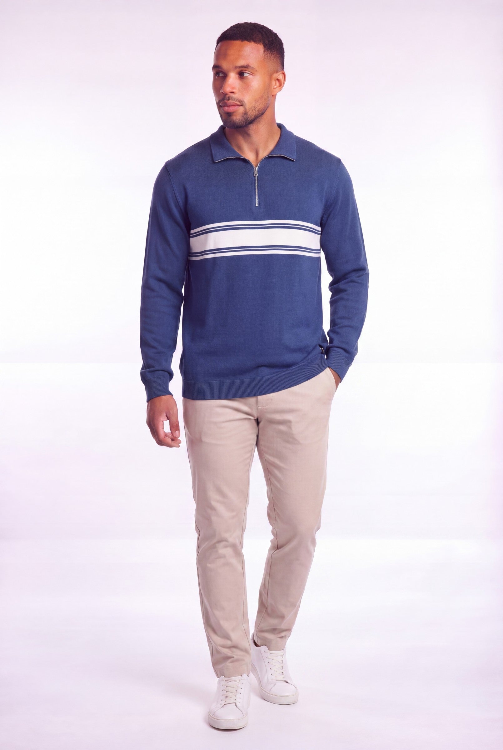Men's Cotton Silk Quarter Zip Polo Sweater | Blackstone London