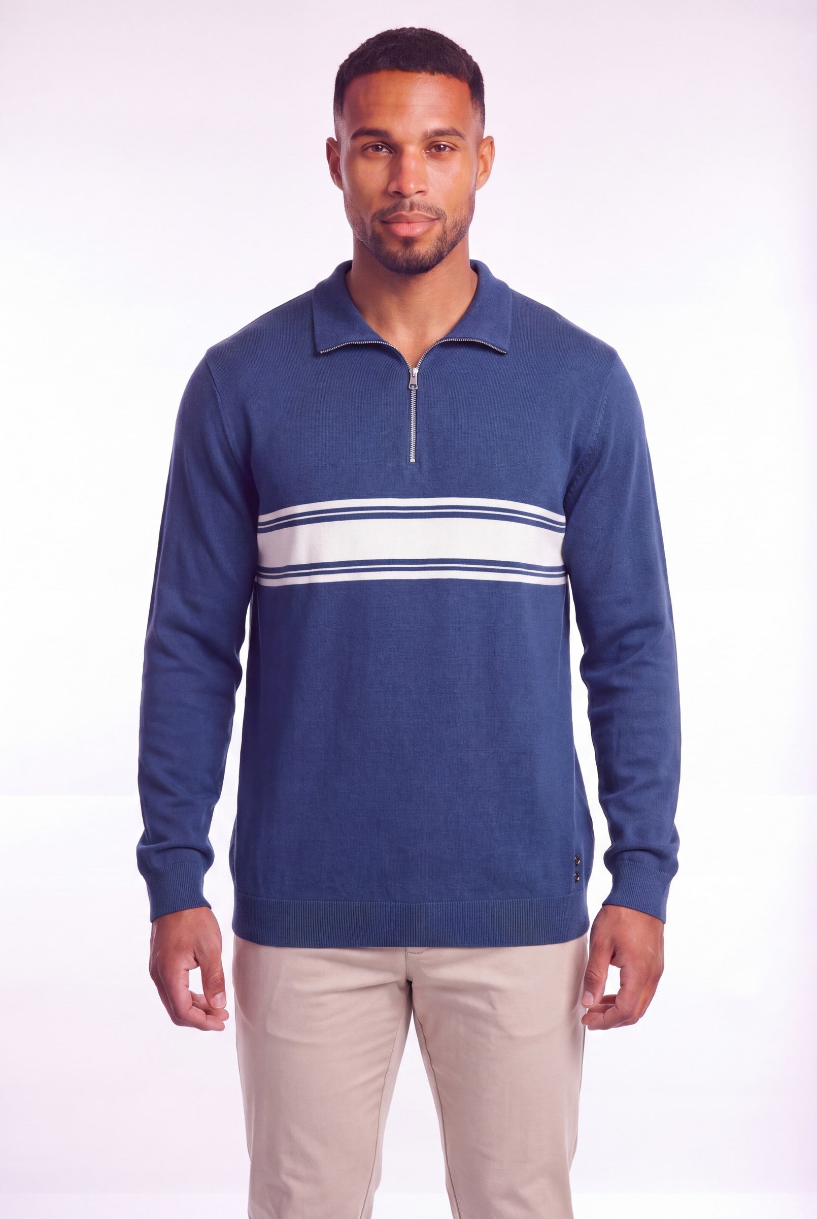 Men's Cotton Silk Quarter Zip Polo Sweater | Blackstone London