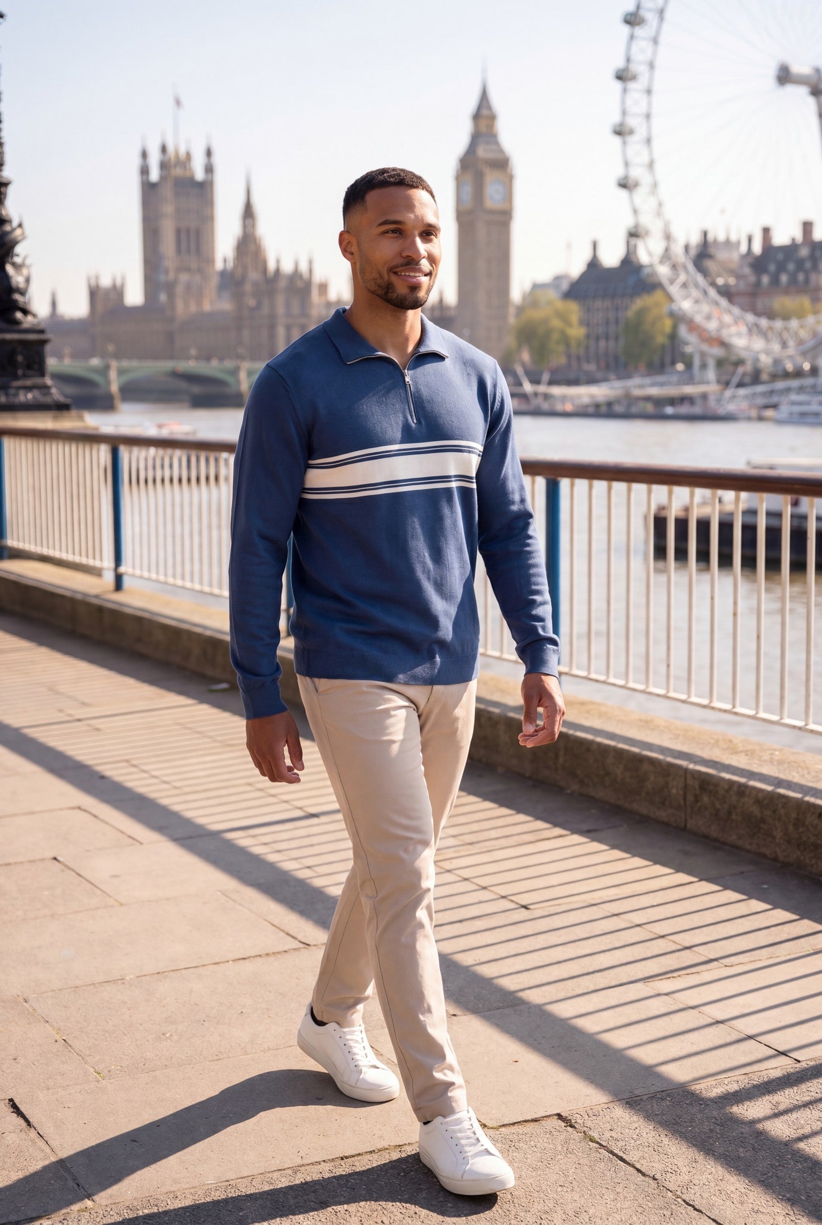 Men's Cotton Silk Quarter Zip Polo Sweater | Blackstone London