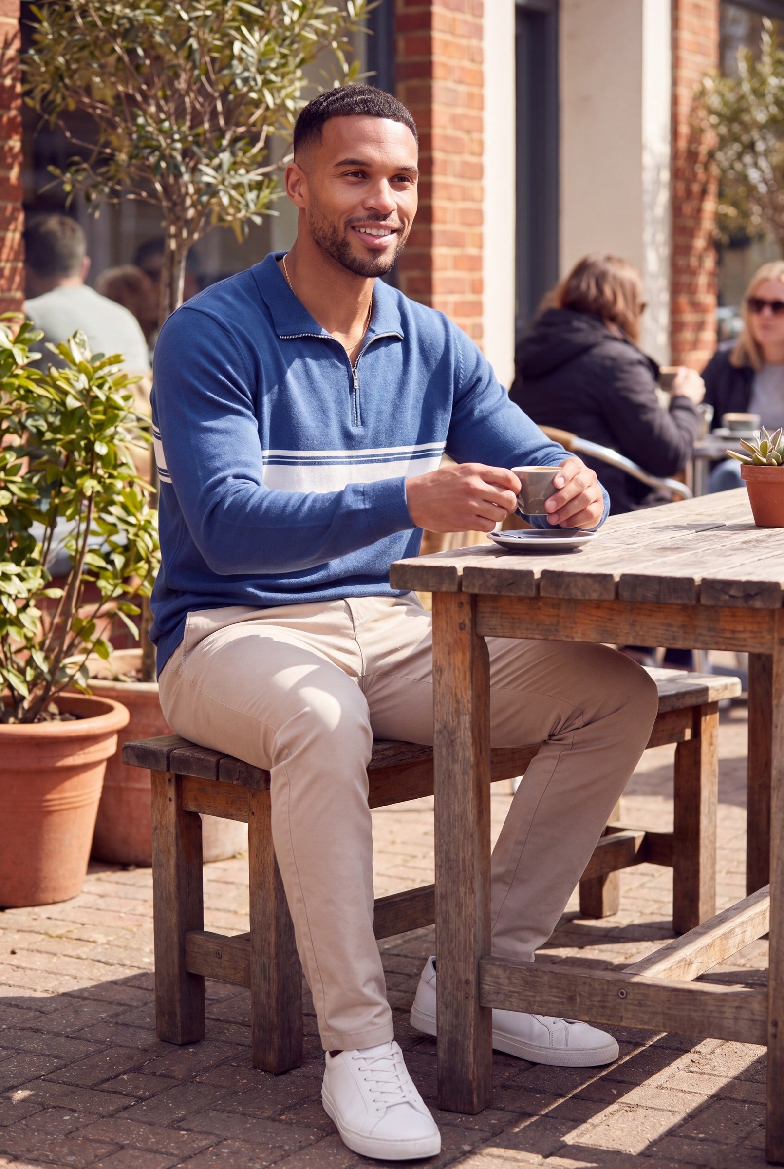 Men's Cotton Silk Quarter Zip Polo Sweater | Blackstone London