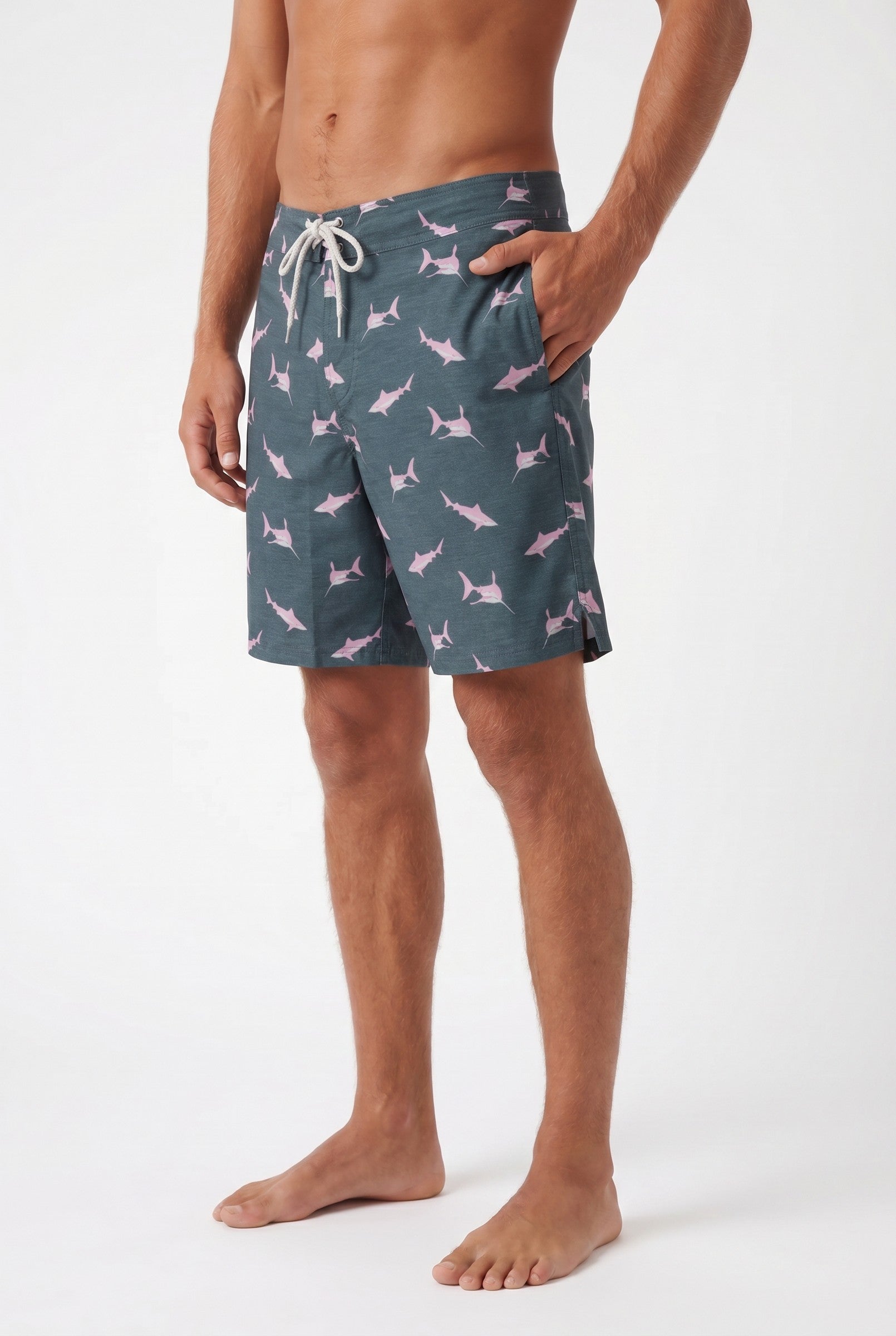 Men's Navy Shark Print Board Shorts | Blackstone London