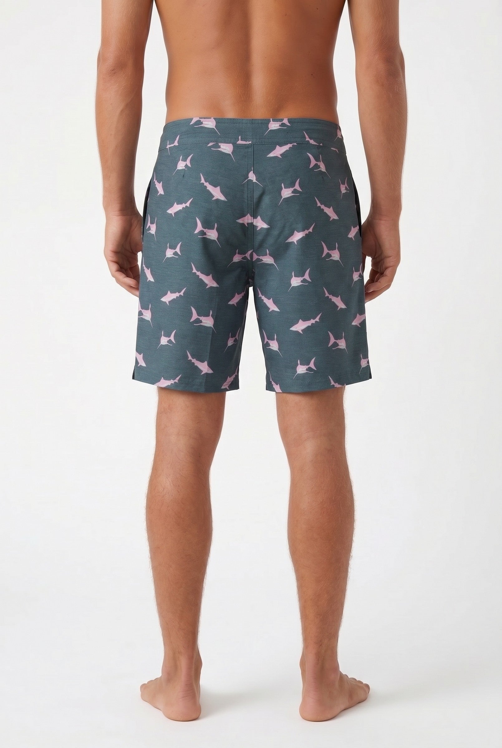 Men's Navy Shark Print Board Shorts | Blackstone London