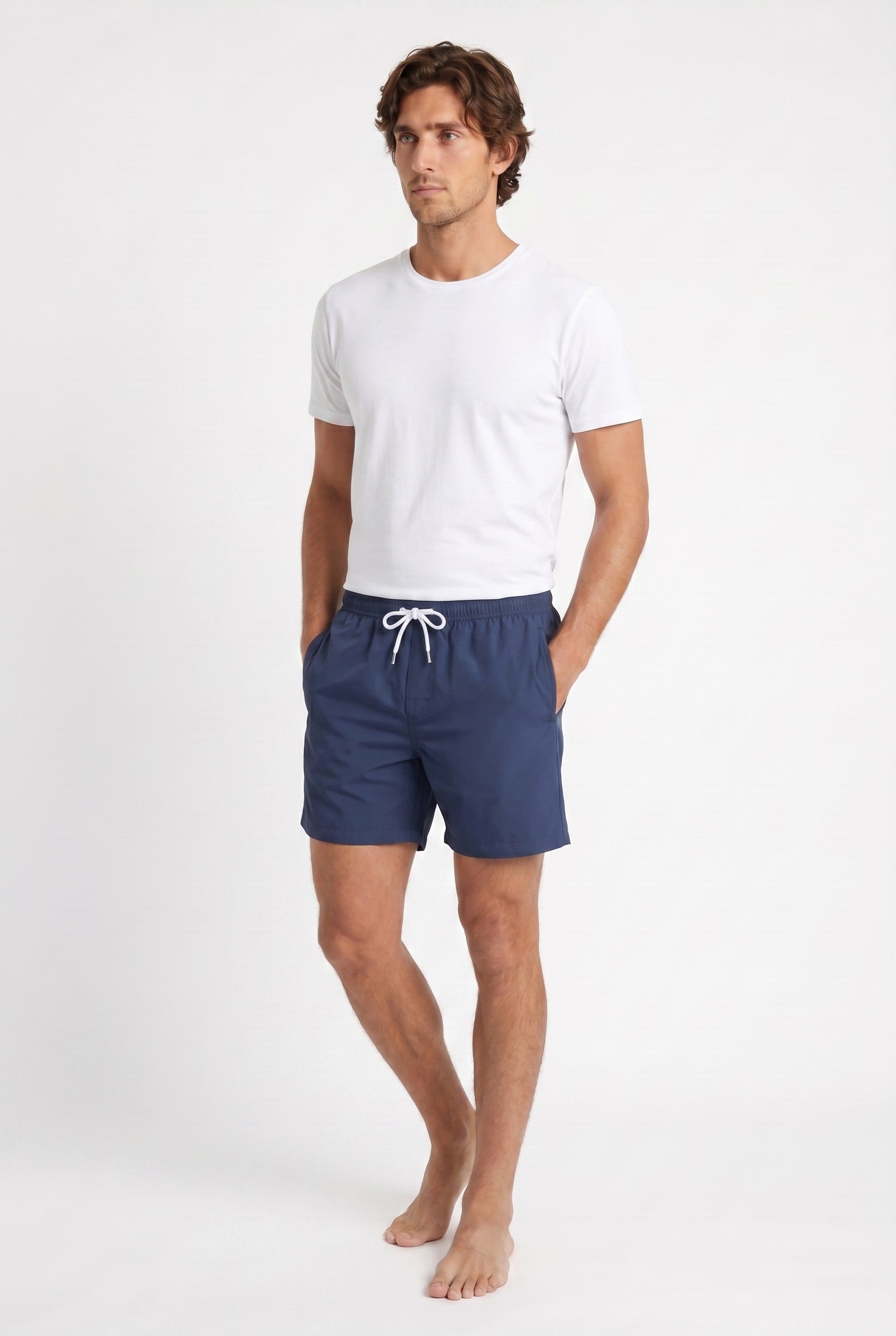 Men's Navy Cotton Stretch Swim Shorts | Blackstone London