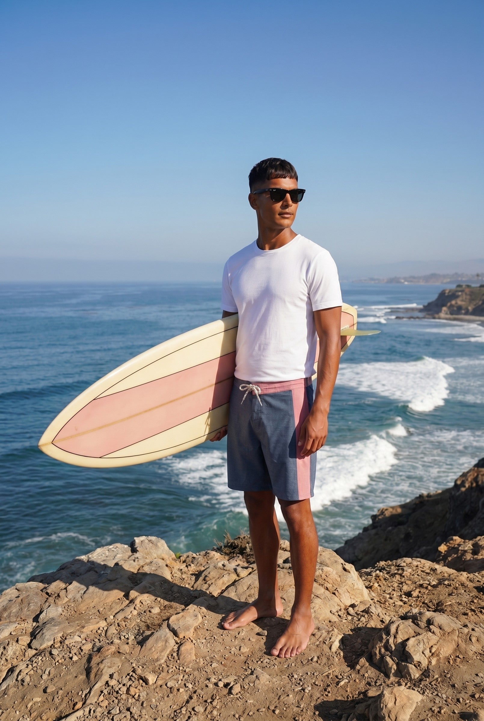 Men's Navy Coral Block Board Shorts | Blackstone London