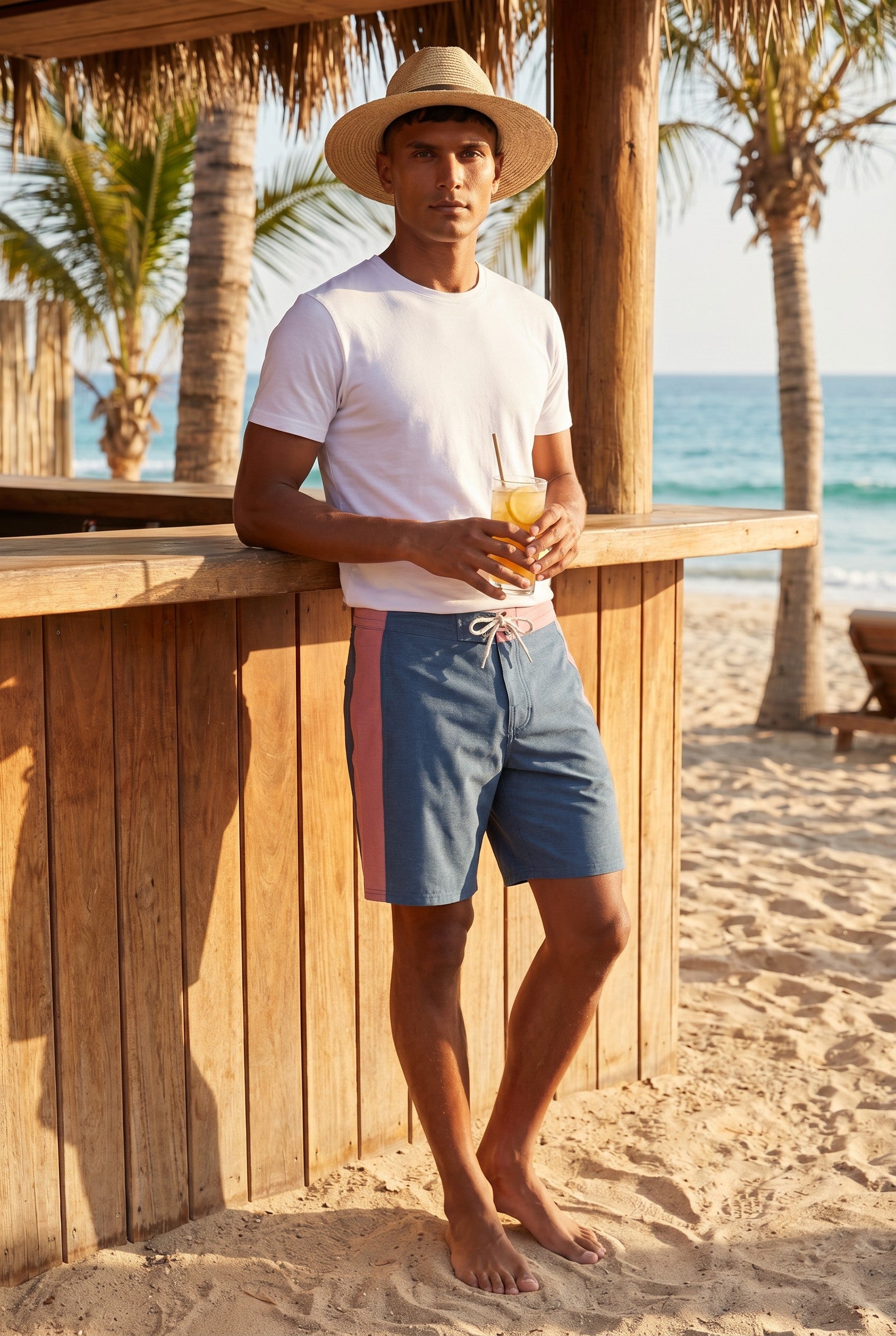 Men's Navy Coral Block Board Shorts | Blackstone London