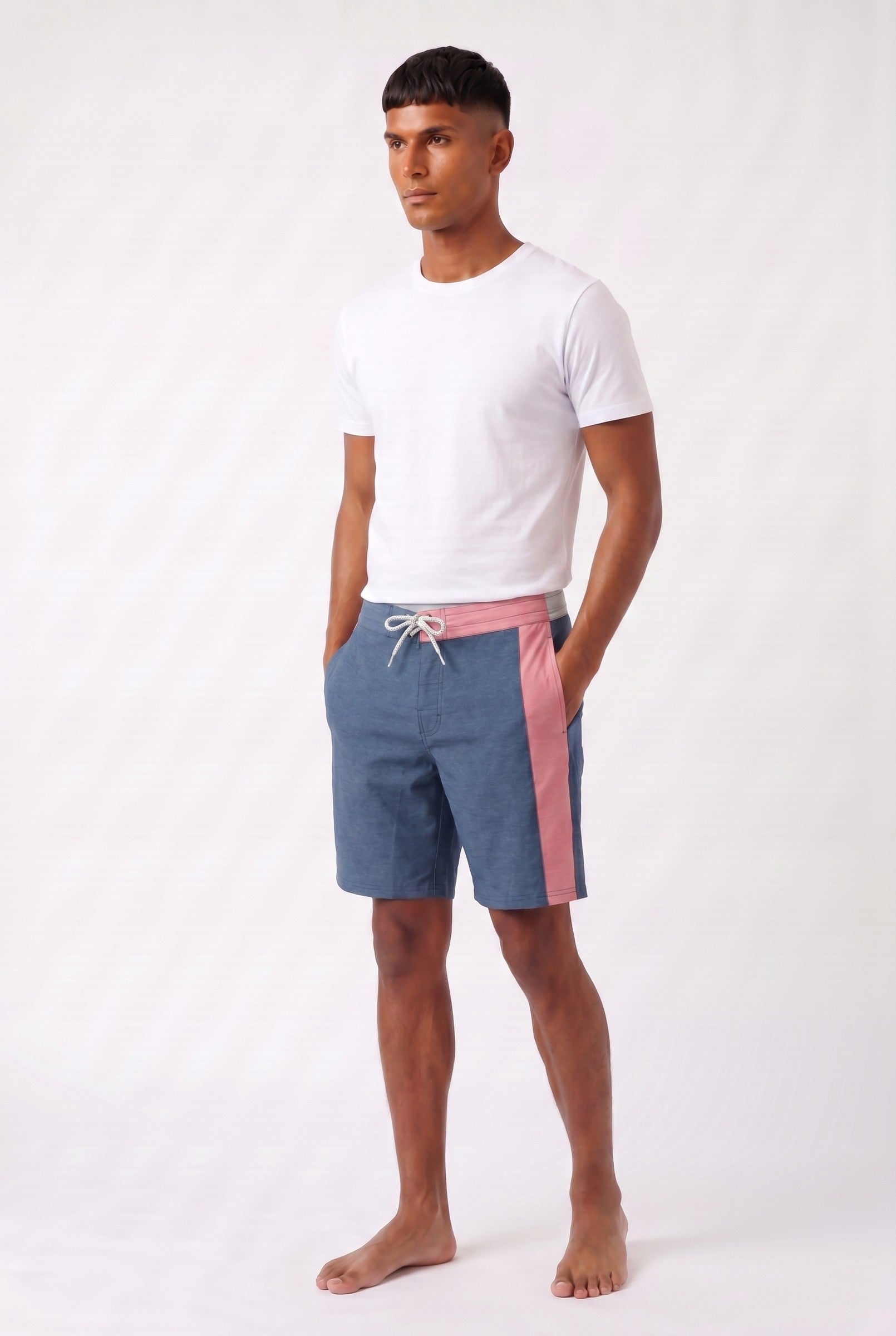 Men's Navy Coral Block Board Shorts | Blackstone London