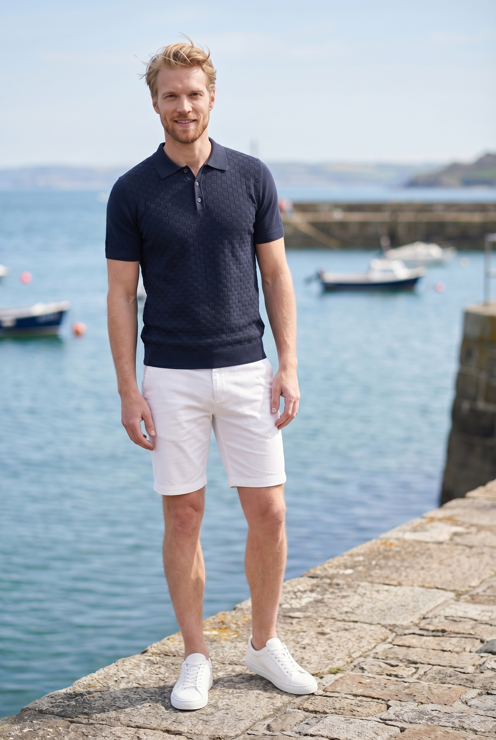 Men's Waffle Knit Polo Shirt | Blackstone London