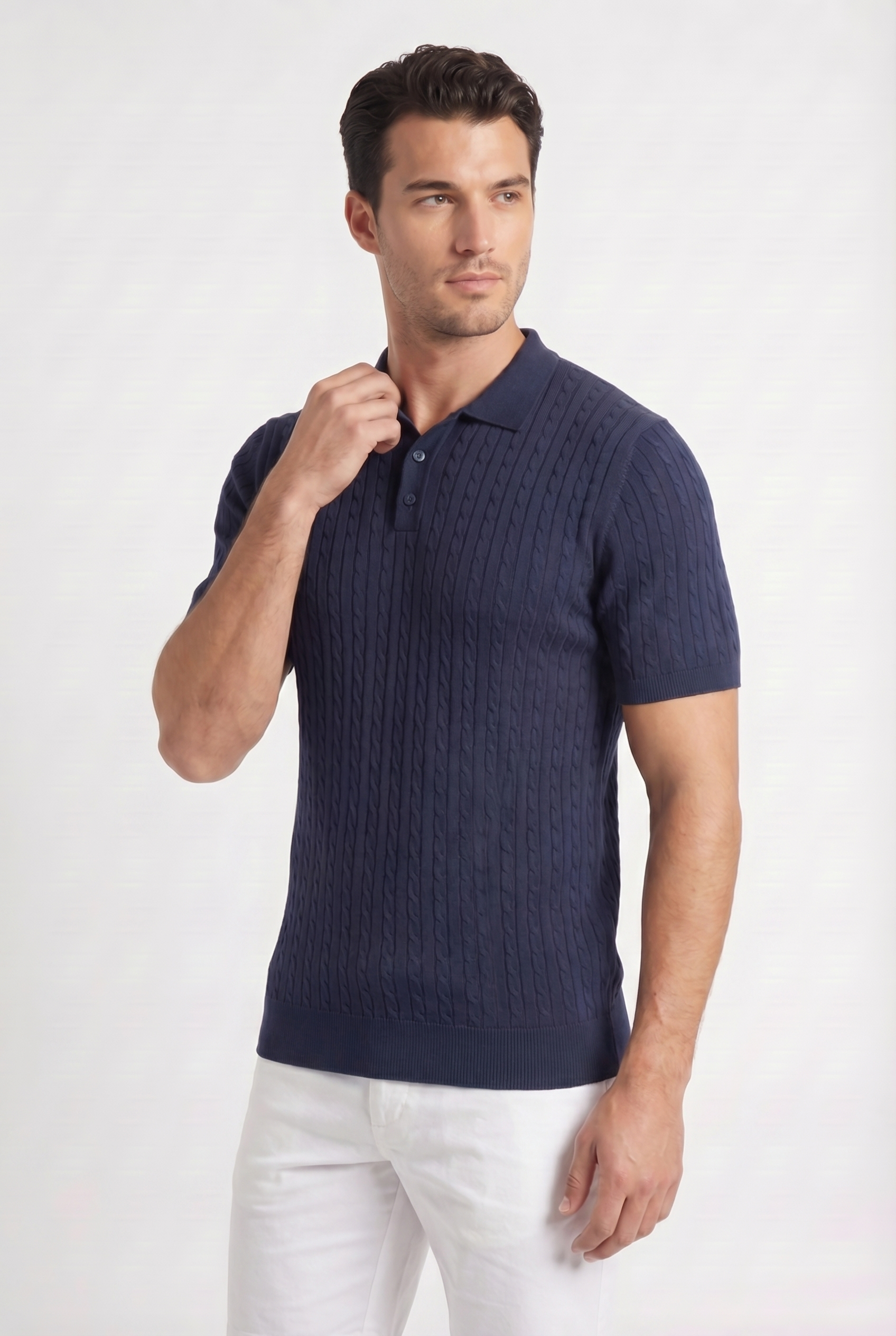 Men's Textured Knit Polo Shirt | Blackstone London