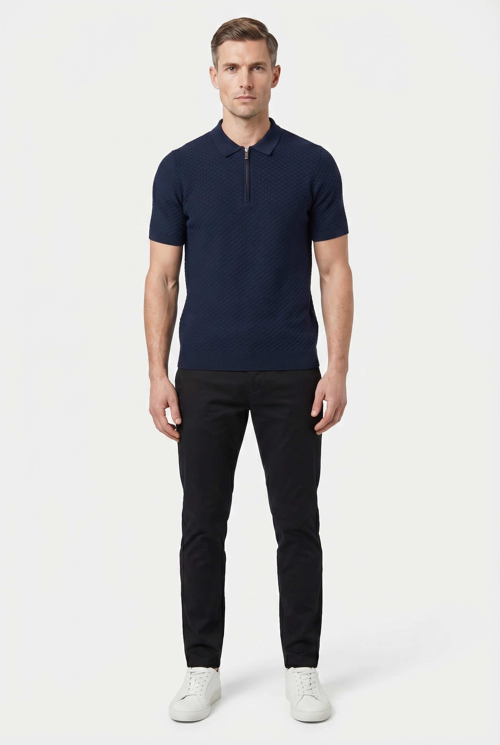 Men's Half Zip Knit Polo Shirt | Blackstone London