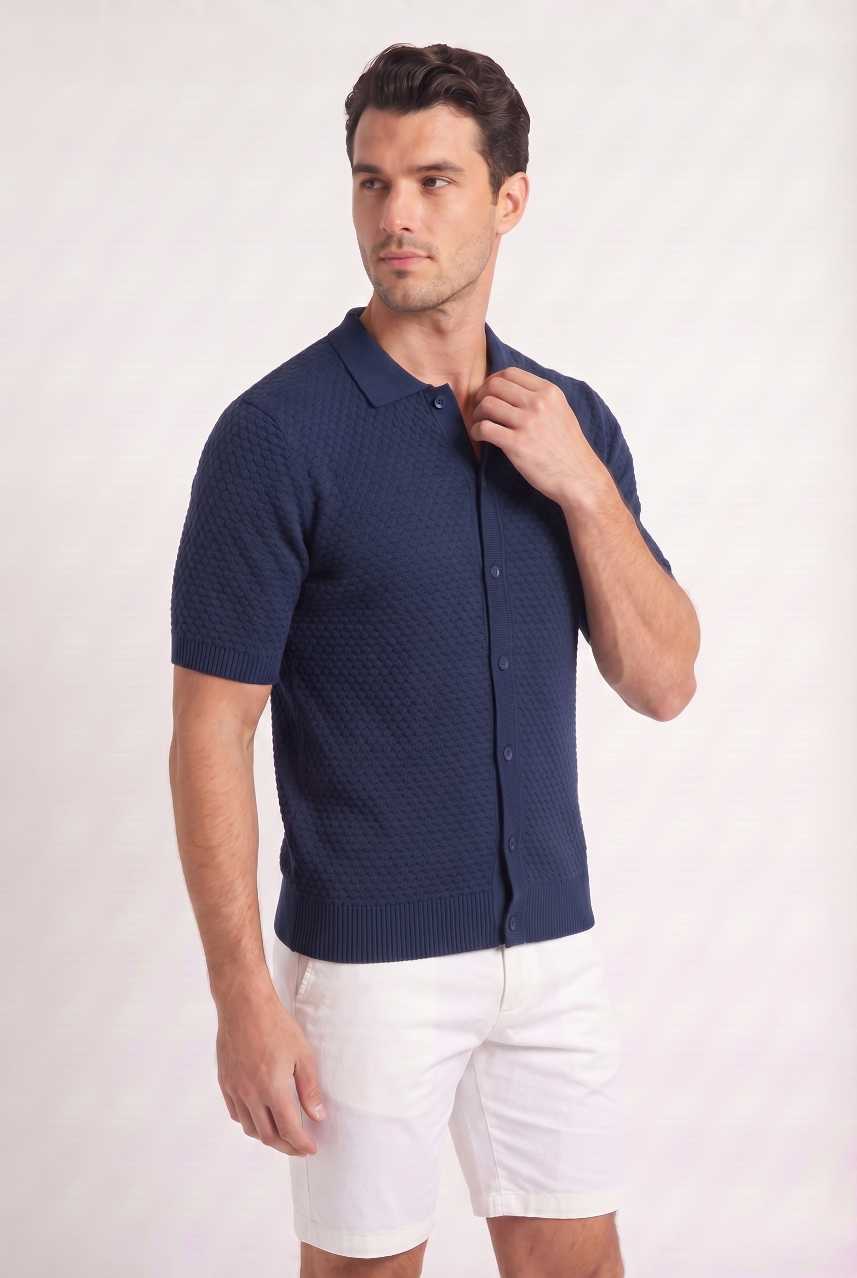 Men's Jacquard Knit Polo Shirt | Blackstone London
