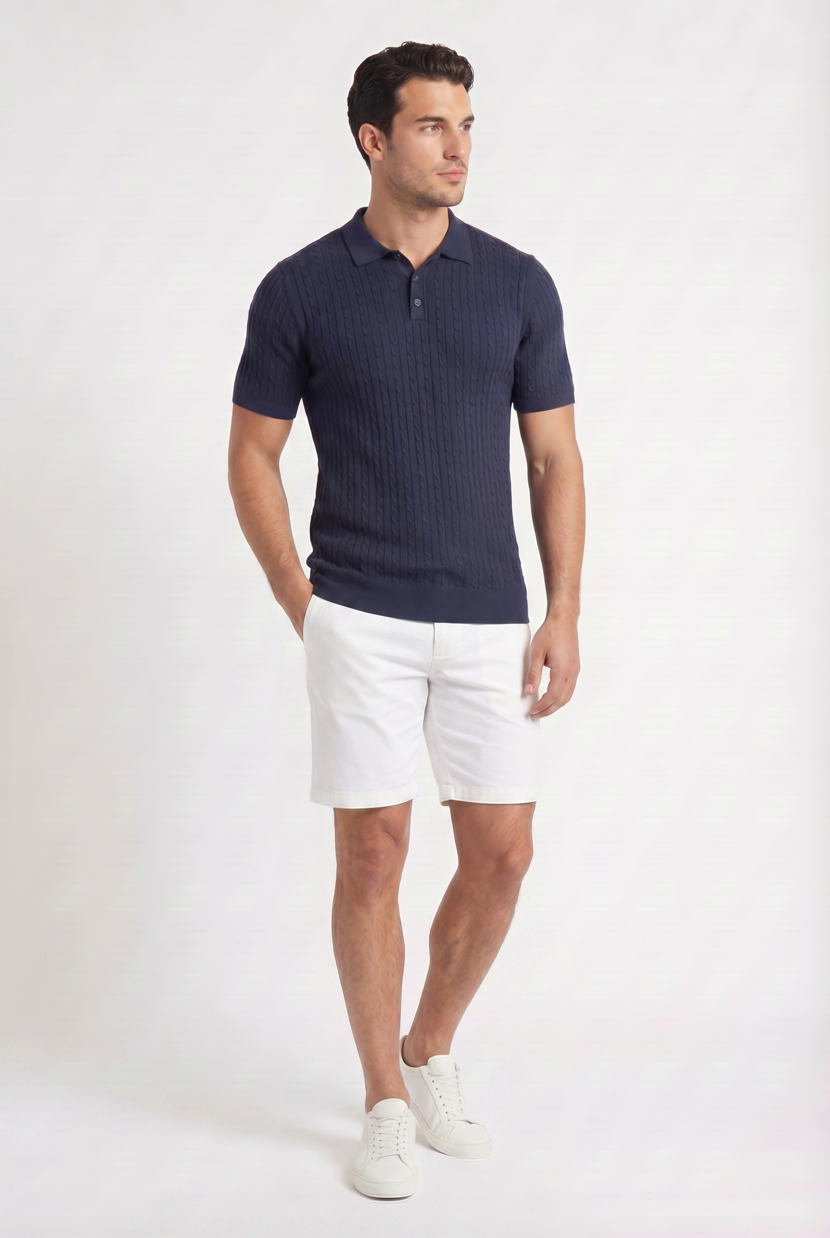 Men's Textured Knit Polo Shirt | Blackstone London