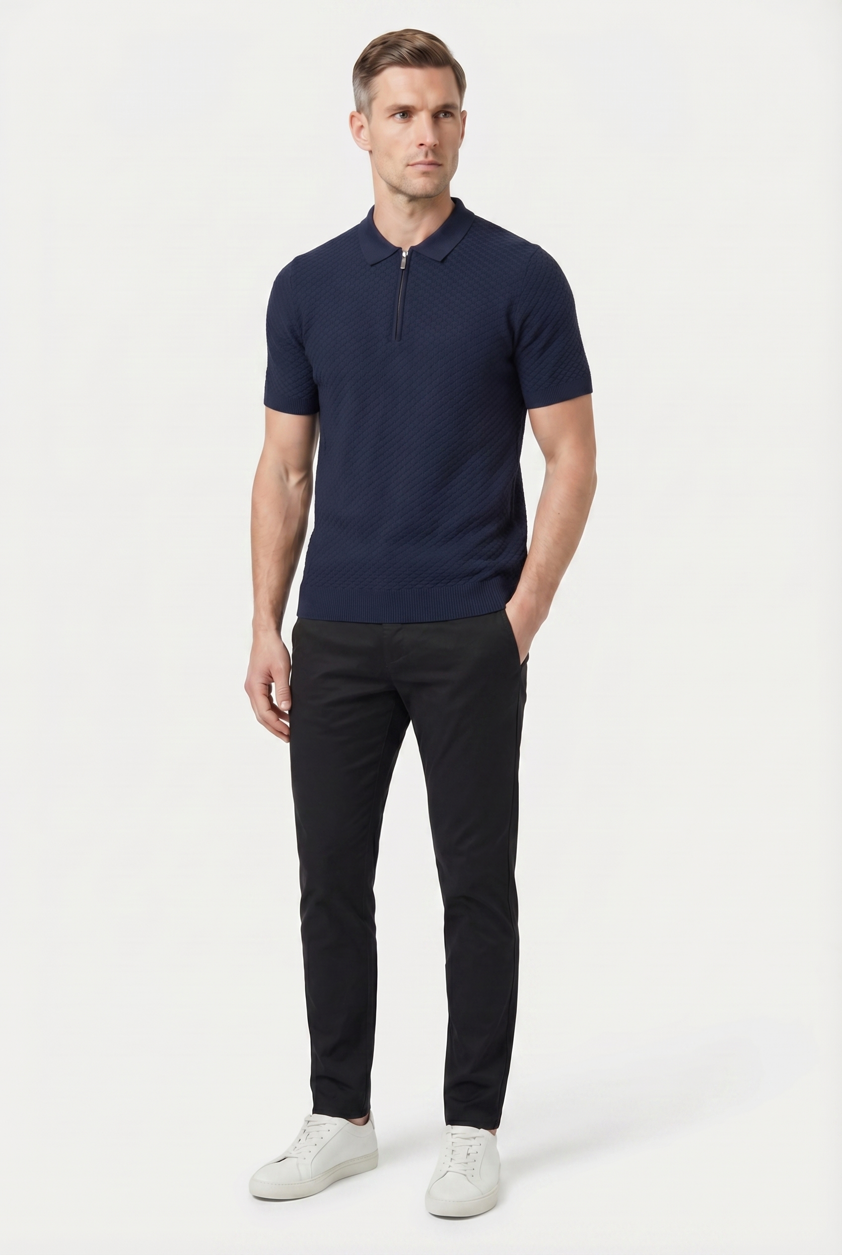 Men's Half Zip Knit Polo Shirt | Blackstone London