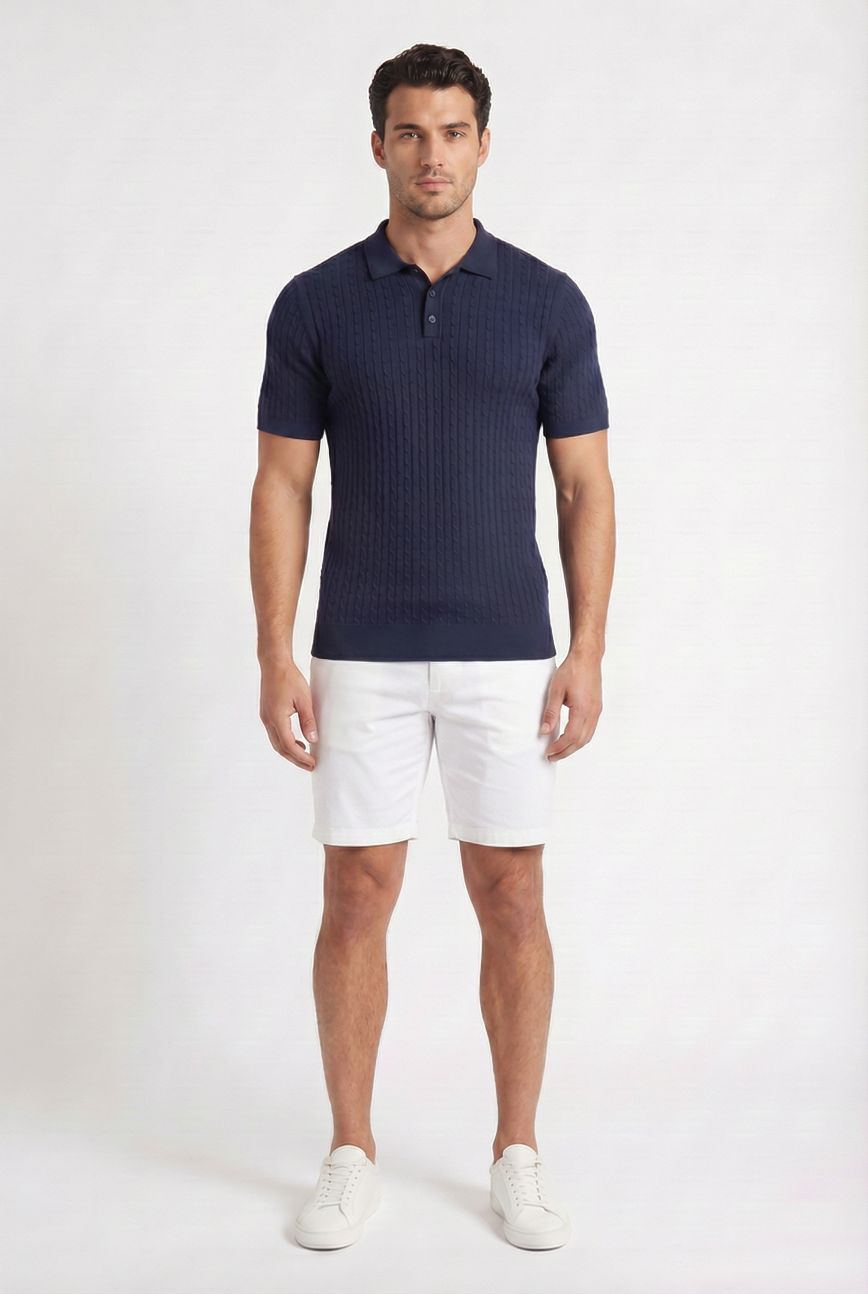 Men's Textured Knit Polo Shirt | Blackstone London