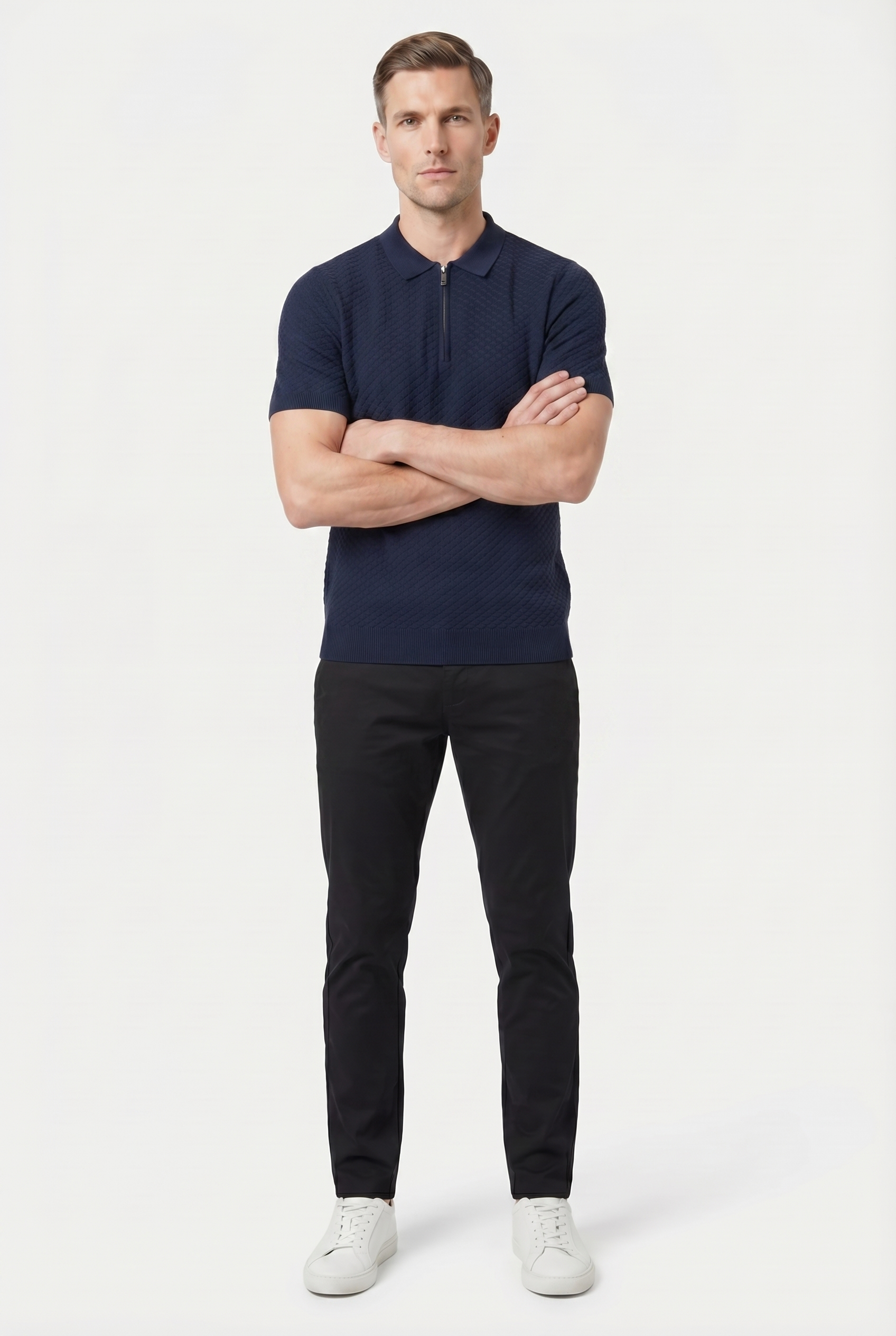 Men's Half Zip Knit Polo Shirt | Blackstone London