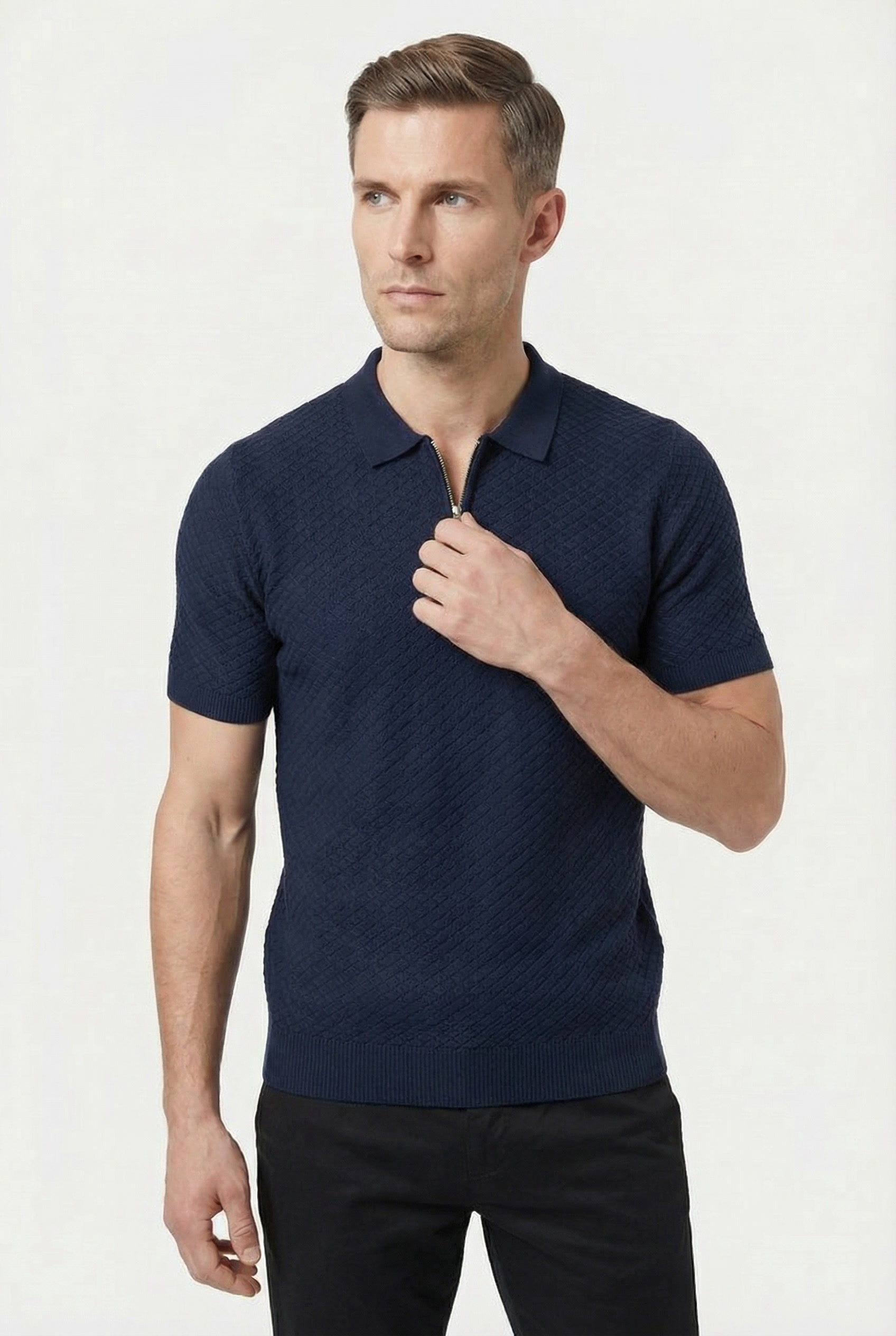 Men's Half Zip Knit Polo Shirt | Blackstone London
