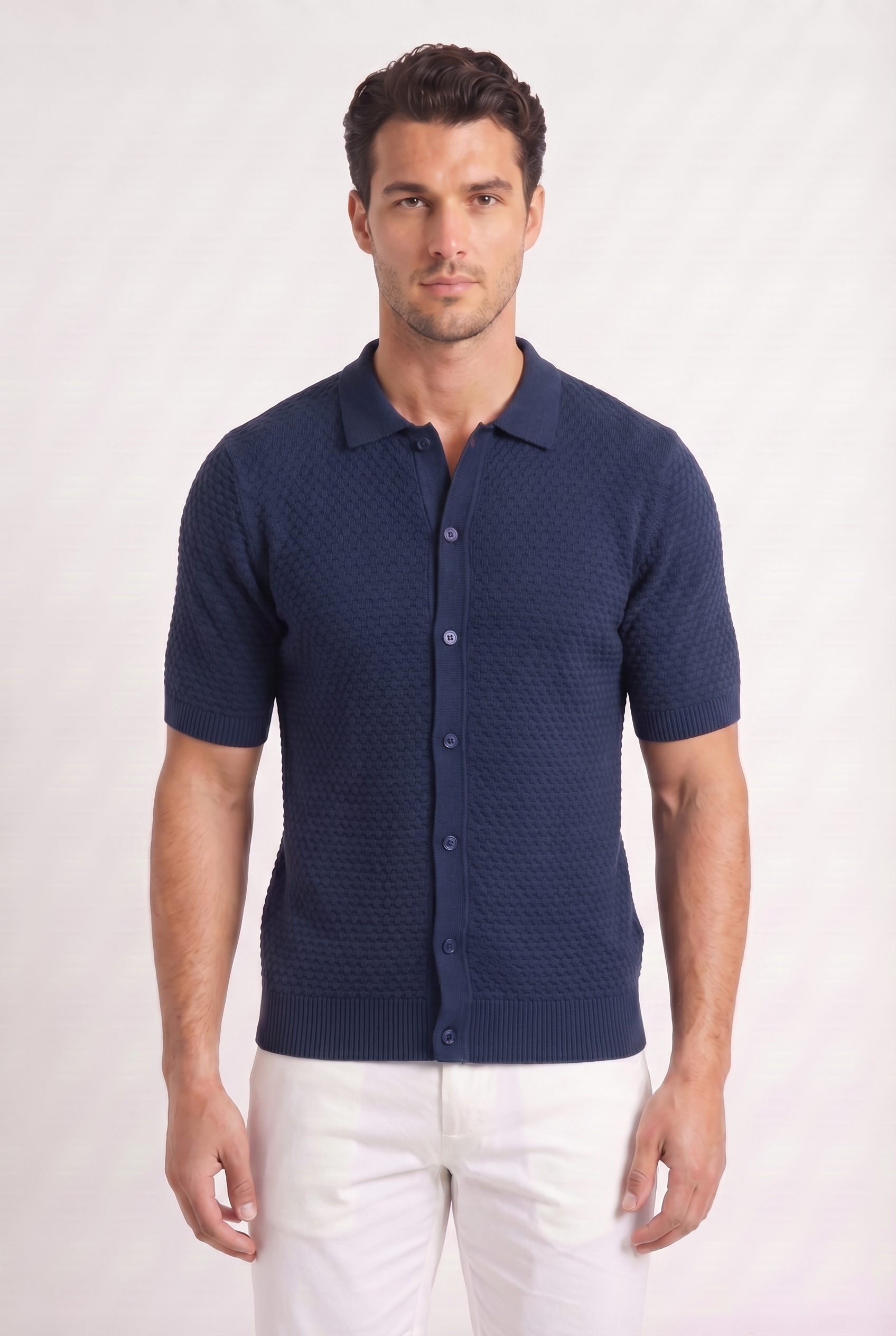 Men's Jacquard Knit Polo Shirt | Blackstone London