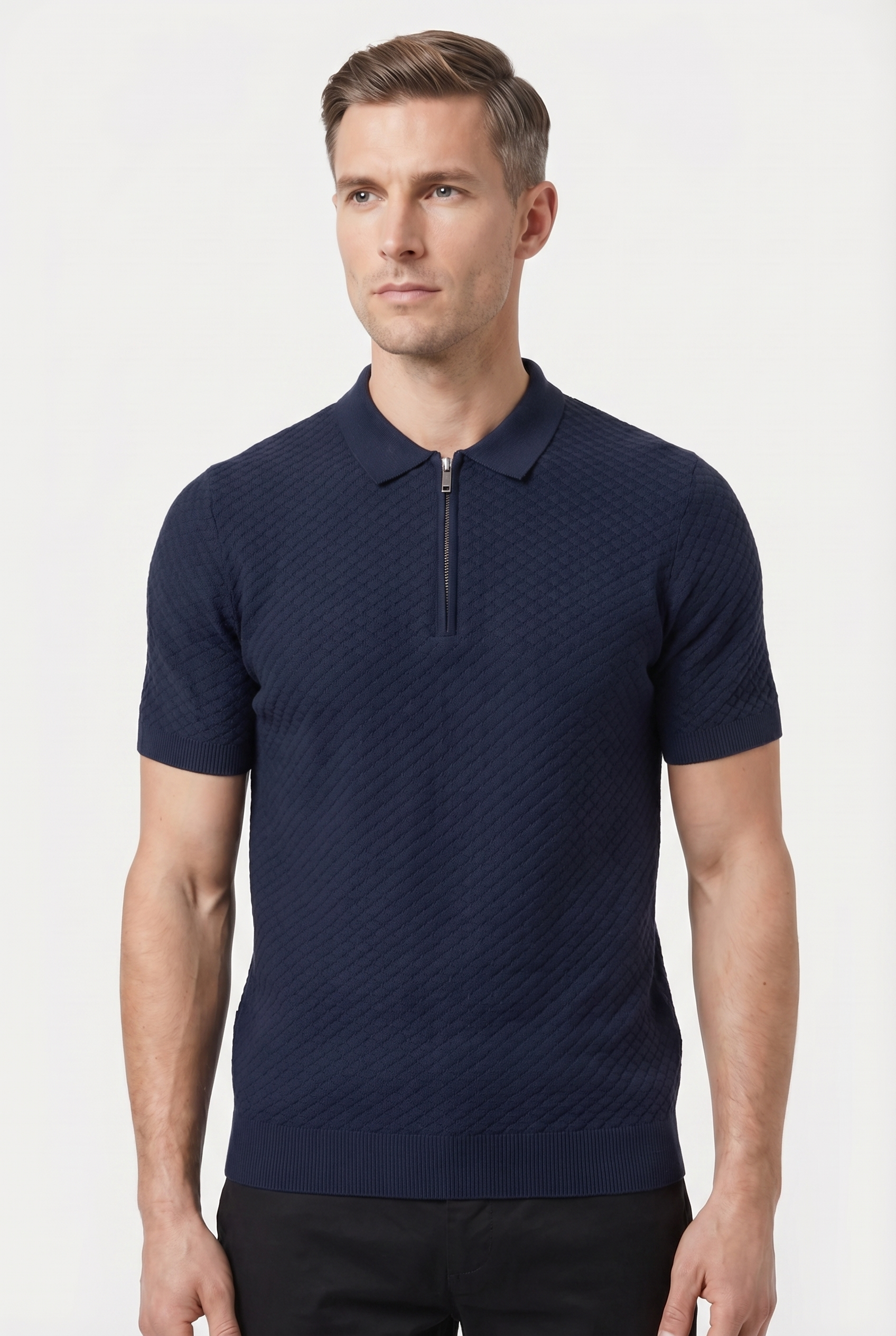 Men's Half Zip Knit Polo Shirt | Blackstone London