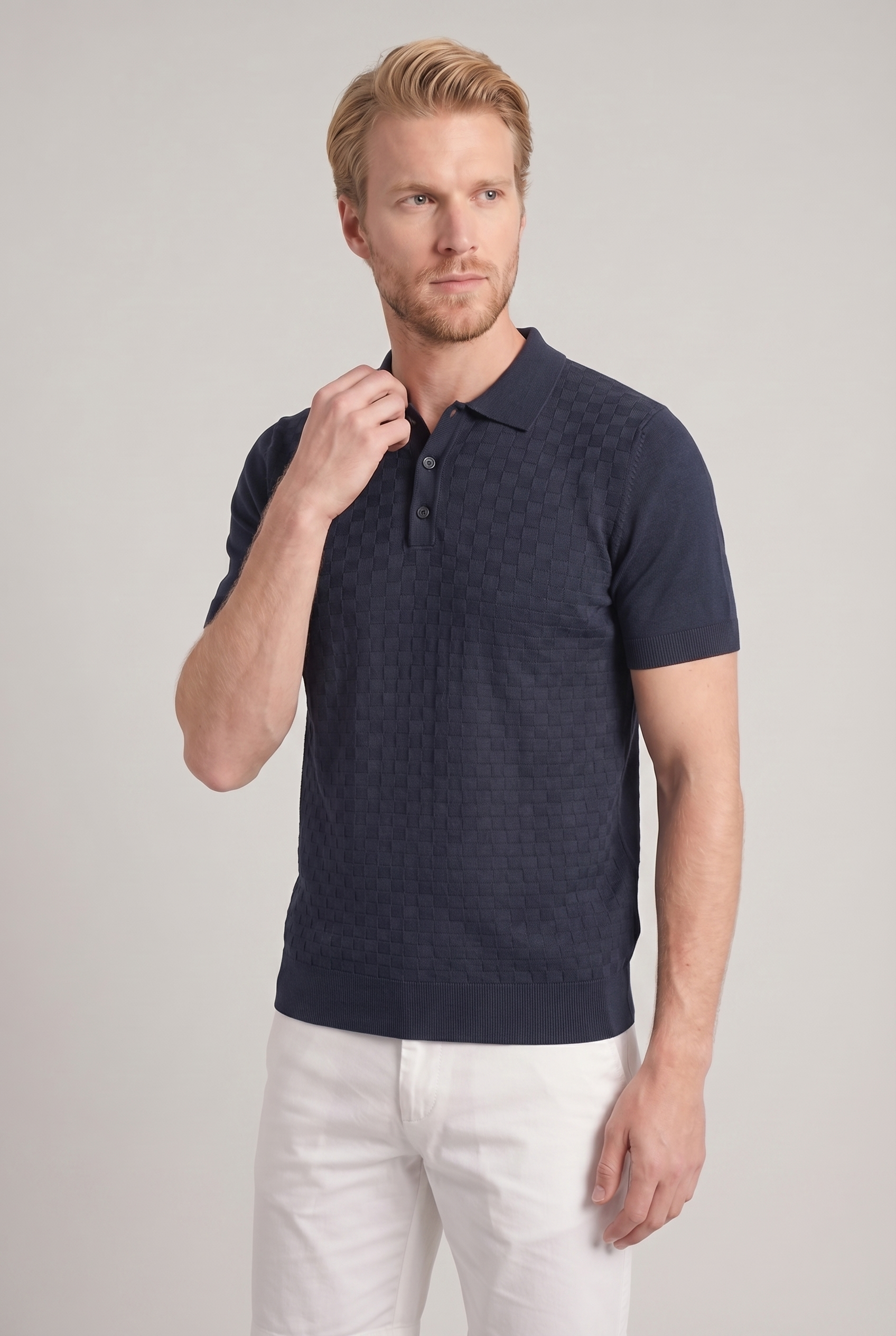 Men's Waffle Knit Polo Shirt | Blackstone London