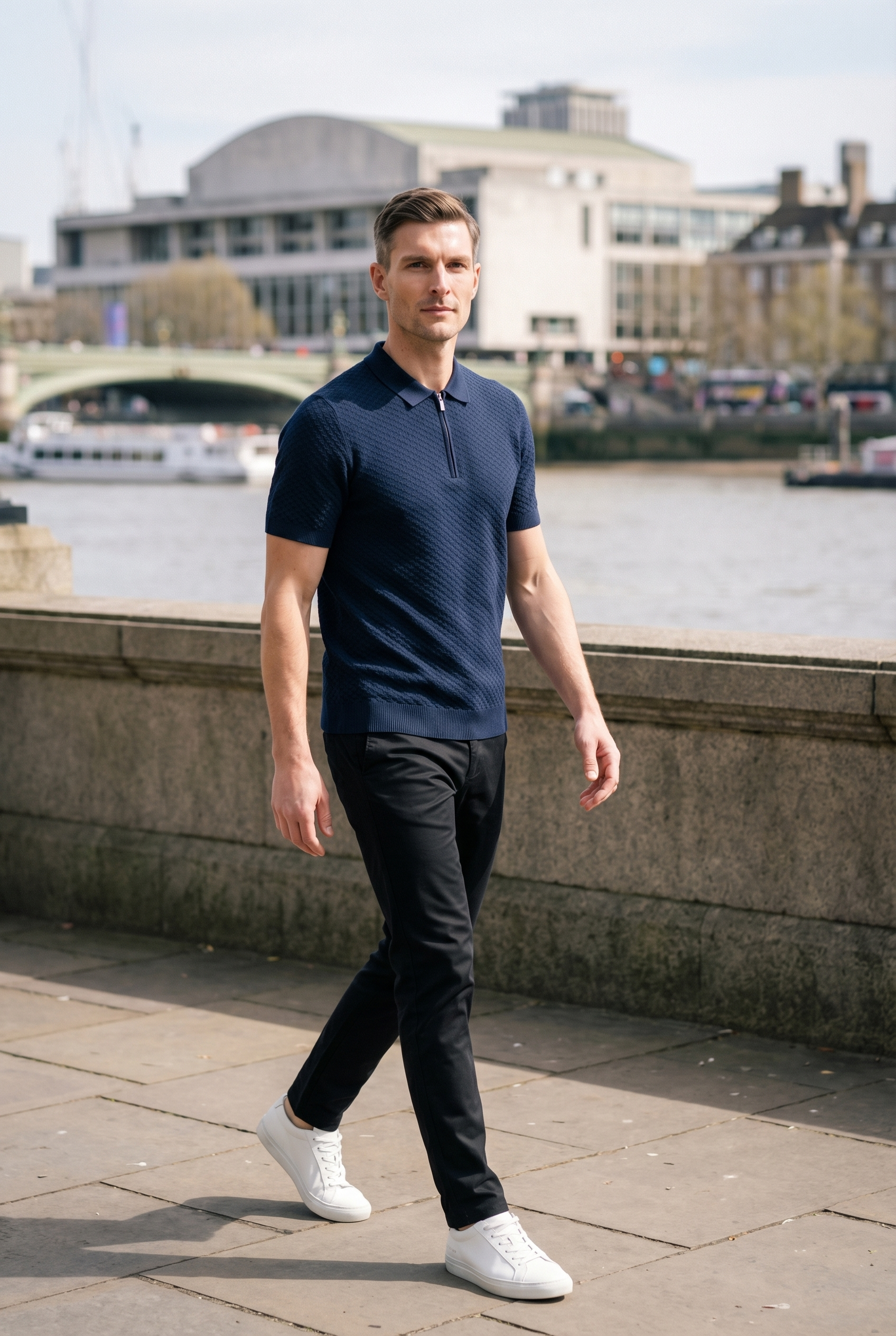 Men's Half Zip Knit Polo Shirt | Blackstone London