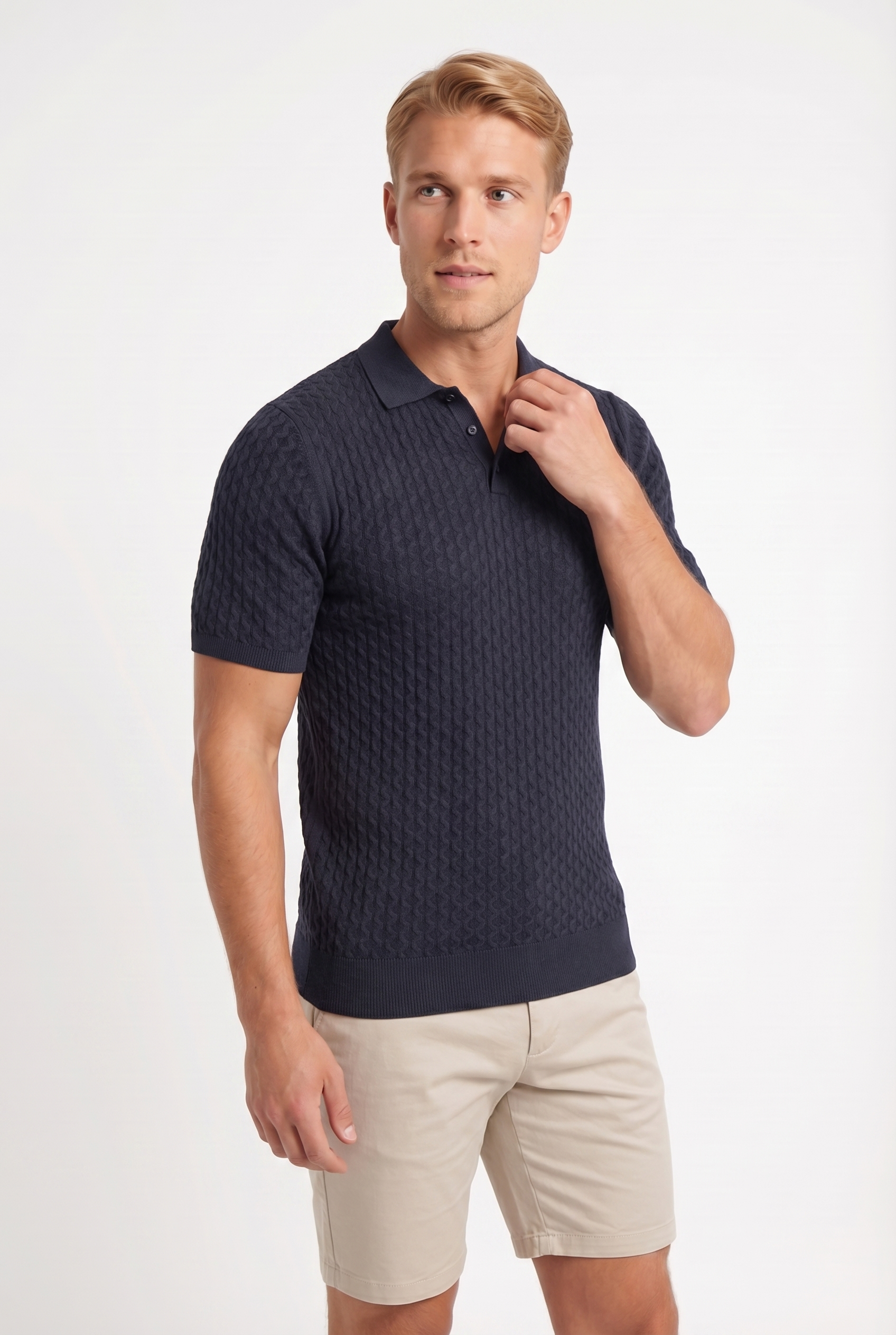 Men's Textured Knit Polo Shirt | Blackstone London