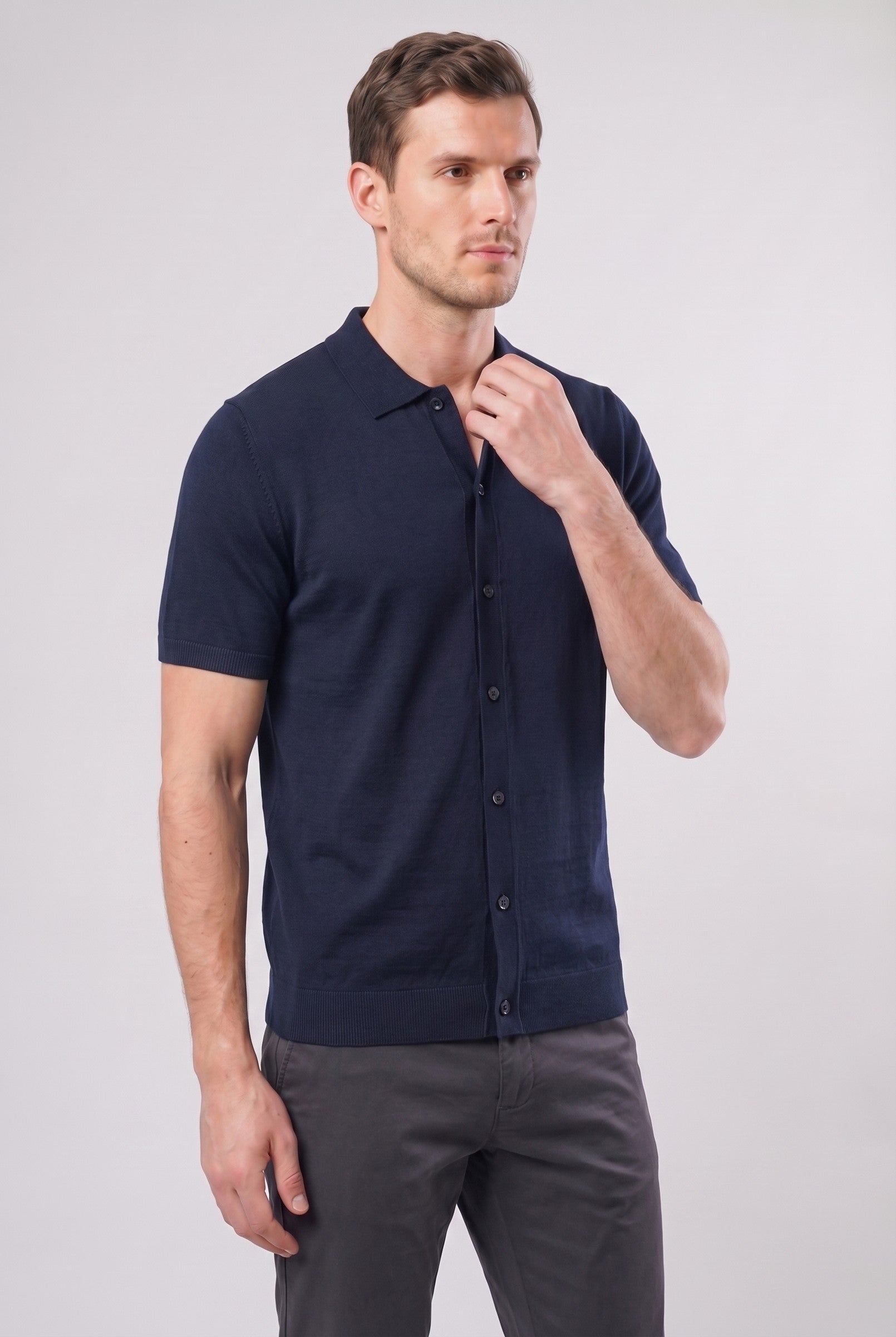 Men's Knitted Button-Up Polo Shirt | Blackstone London
