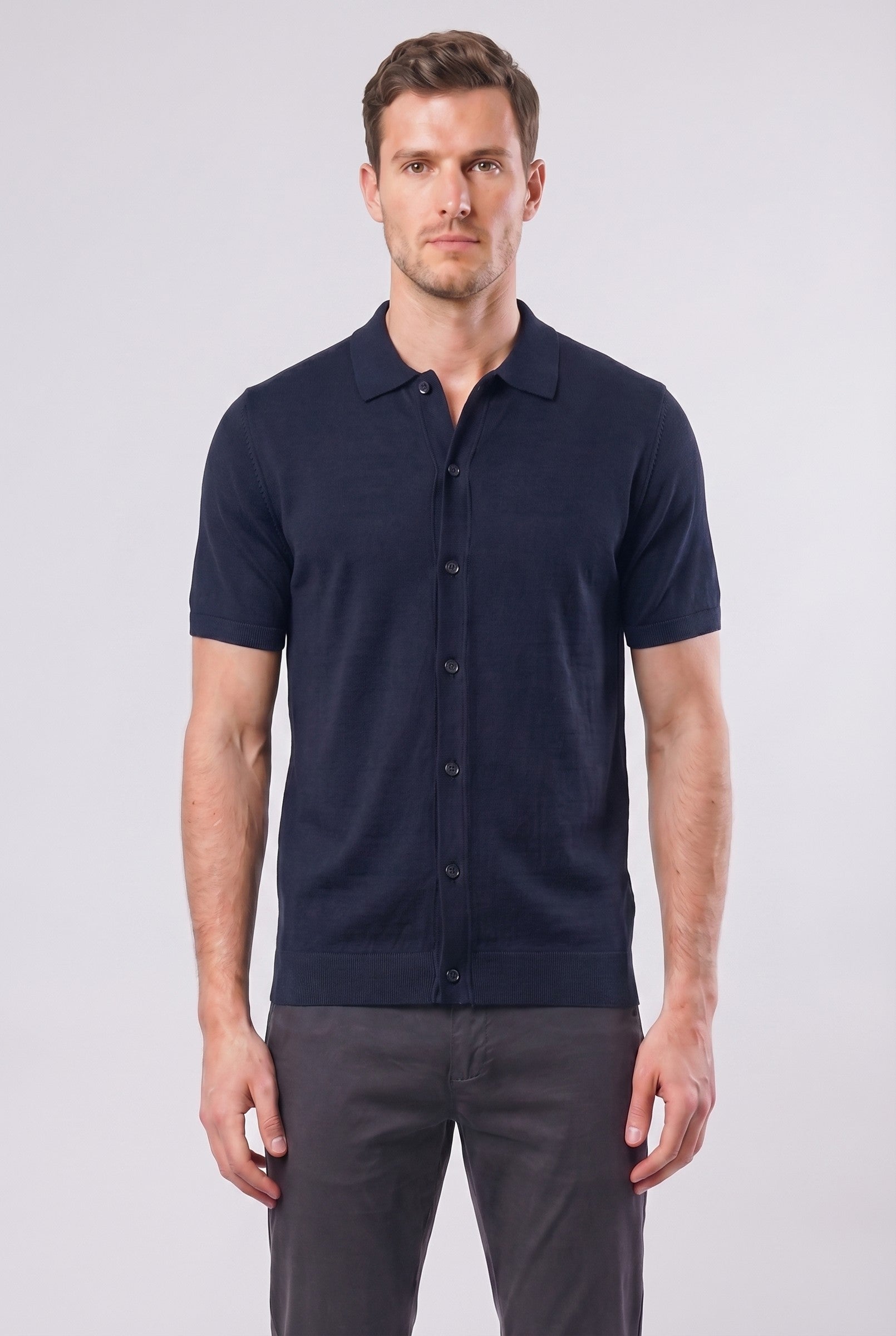 Men's Knitted Button-Up Polo Shirt | Blackstone London