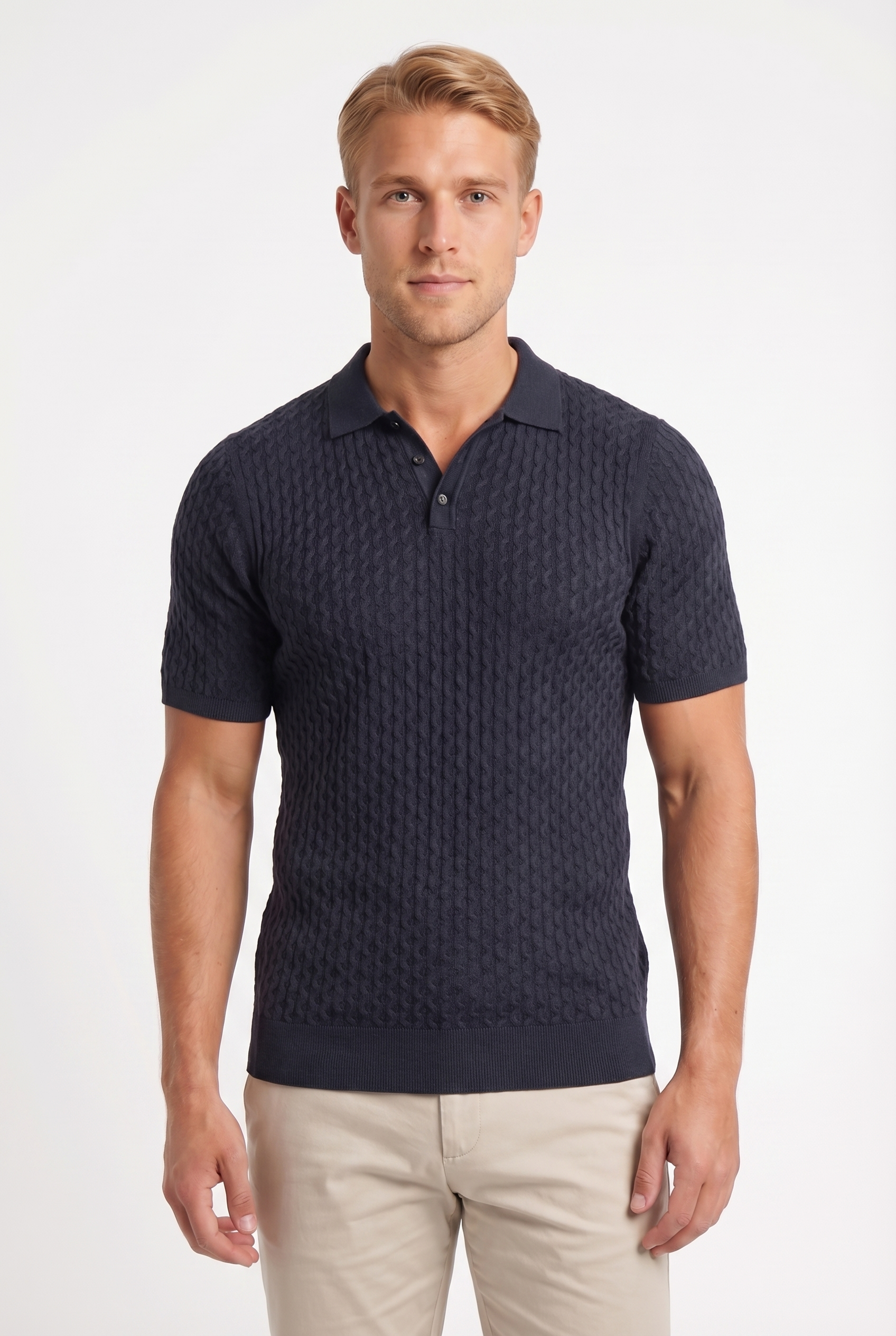 Men's Textured Knit Polo Shirt | Blackstone London