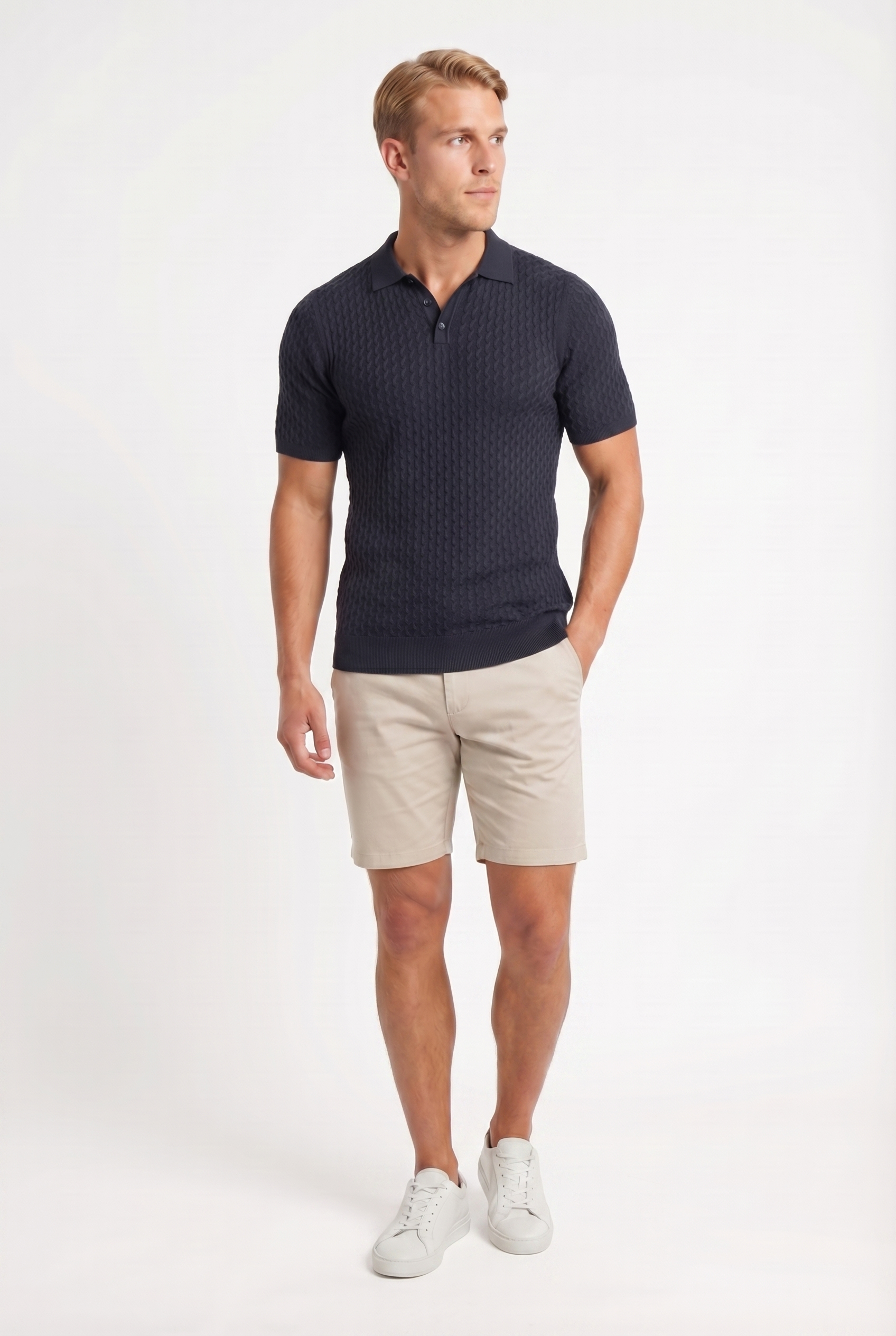 Men's Textured Knit Polo Shirt | Blackstone London