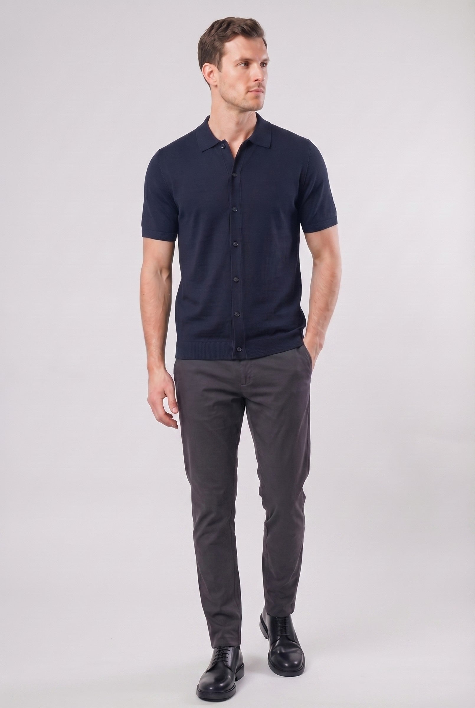 Men's Knitted Button-Up Polo Shirt | Blackstone London