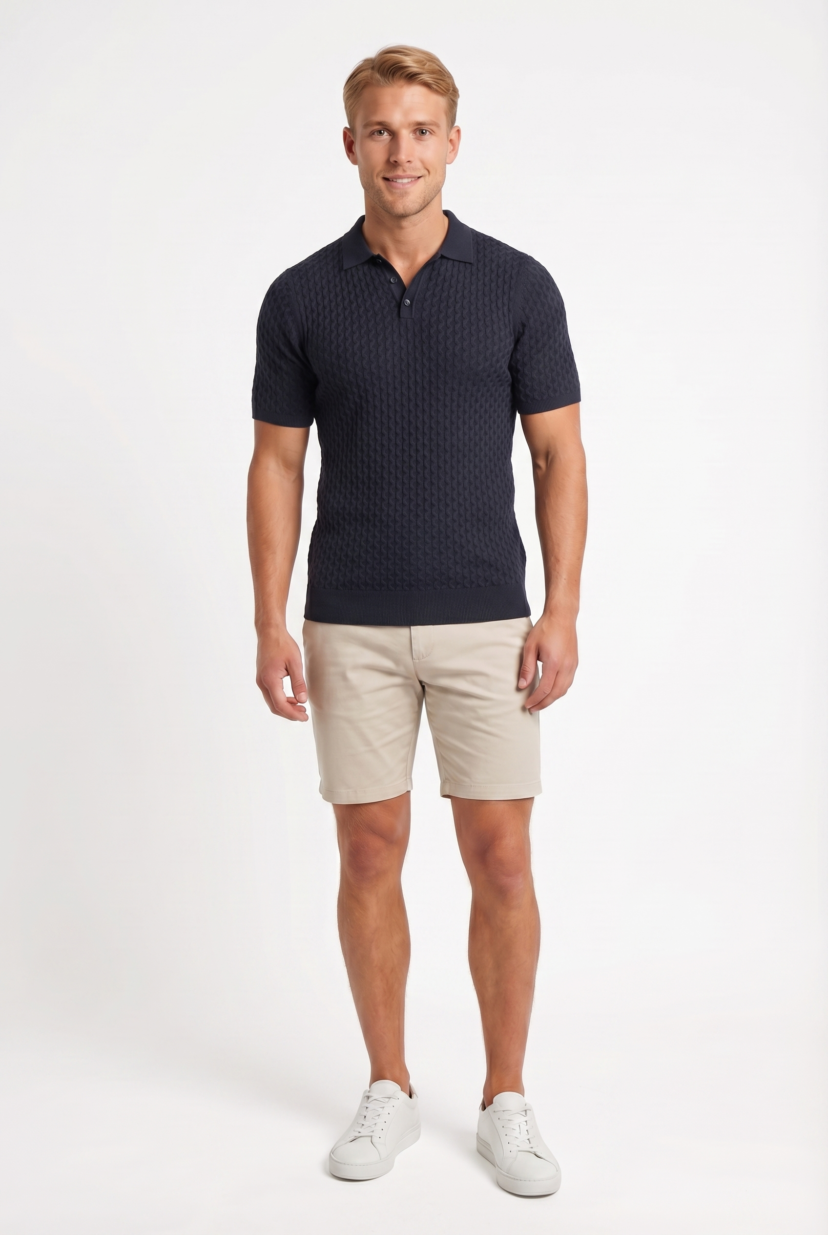 Men's Textured Knit Polo Shirt | Blackstone London