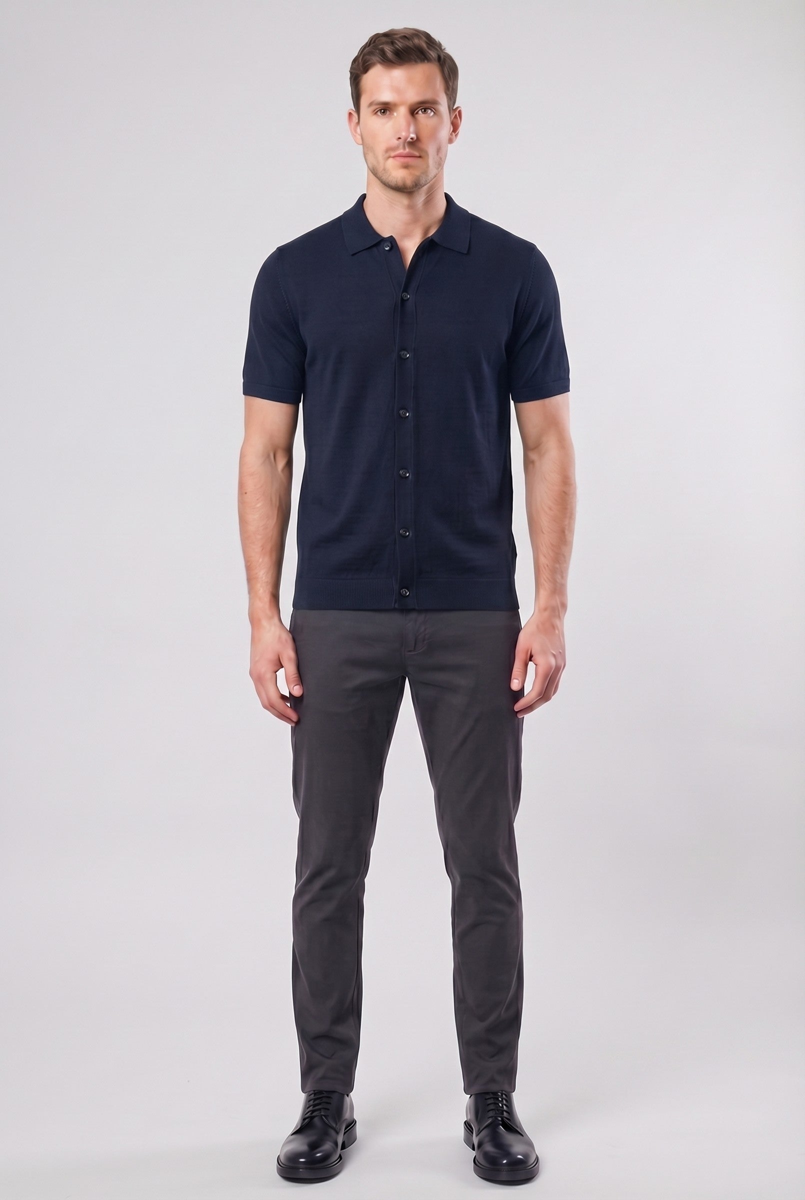 Men's Knitted Button-Up Polo Shirt | Blackstone London
