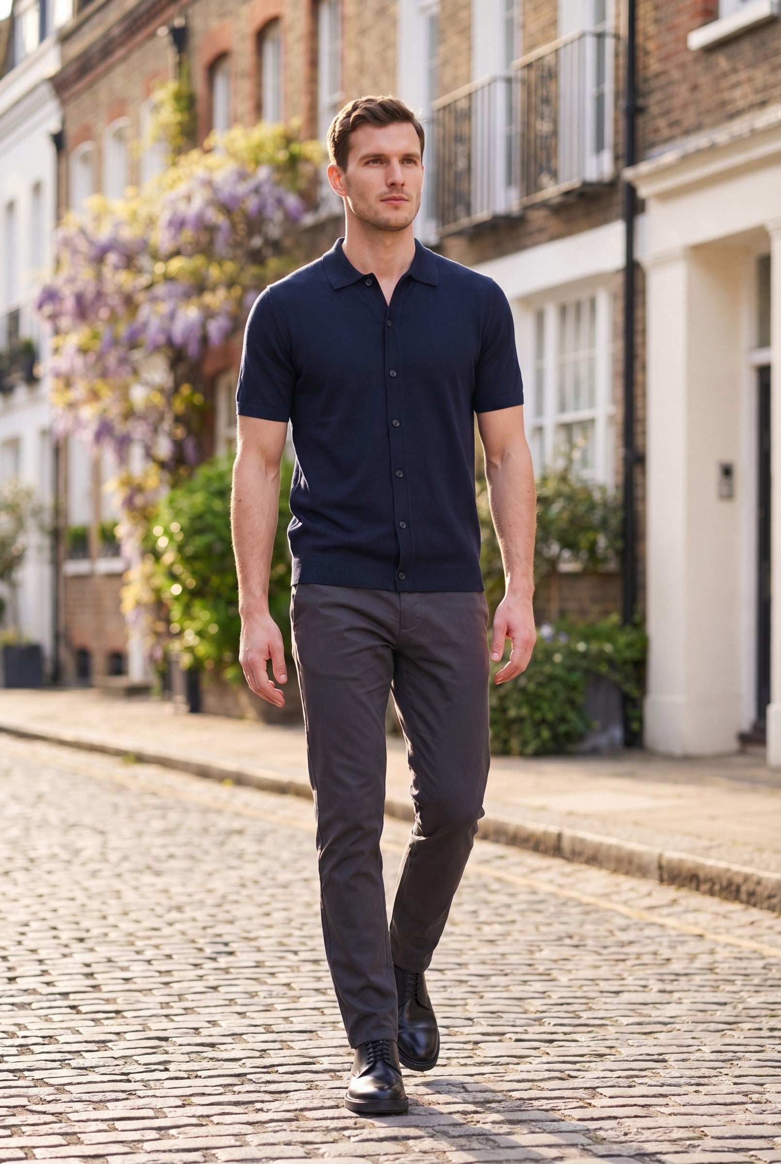 Men's Knitted Button-Up Polo Shirt | Blackstone London