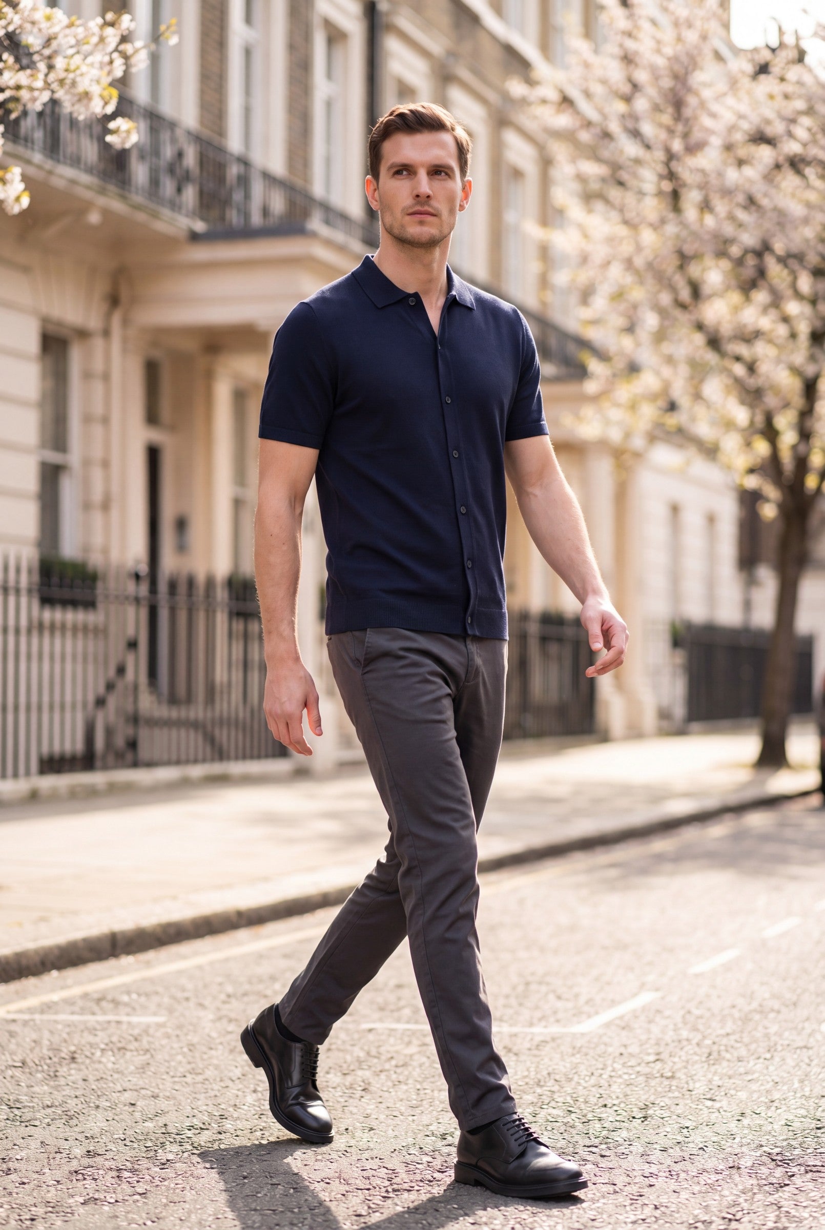 Men's Knitted Button-Up Polo Shirt | Blackstone London