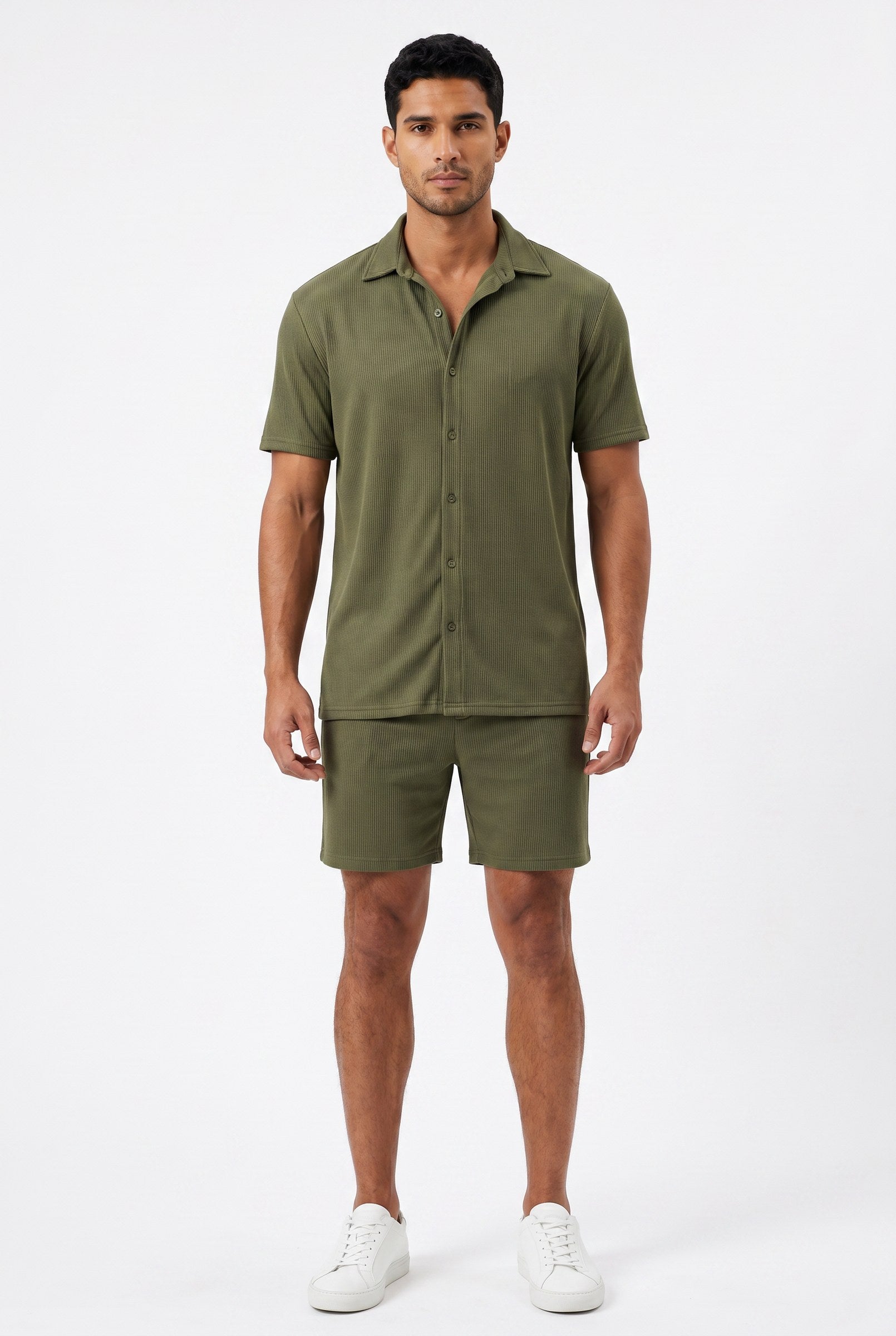 Men's Cuban Collar Knit Shirt & Shorts 2-Piece Set | Blackstone London