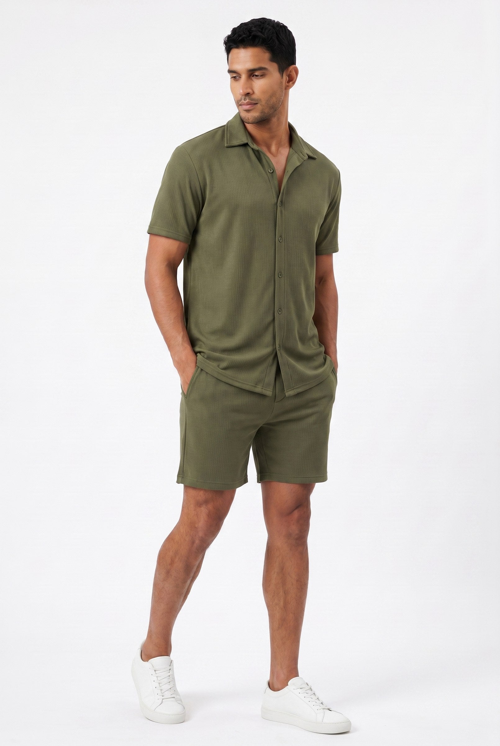 Men's Cuban Collar Knit Shirt & Shorts 2-Piece Set | Blackstone London