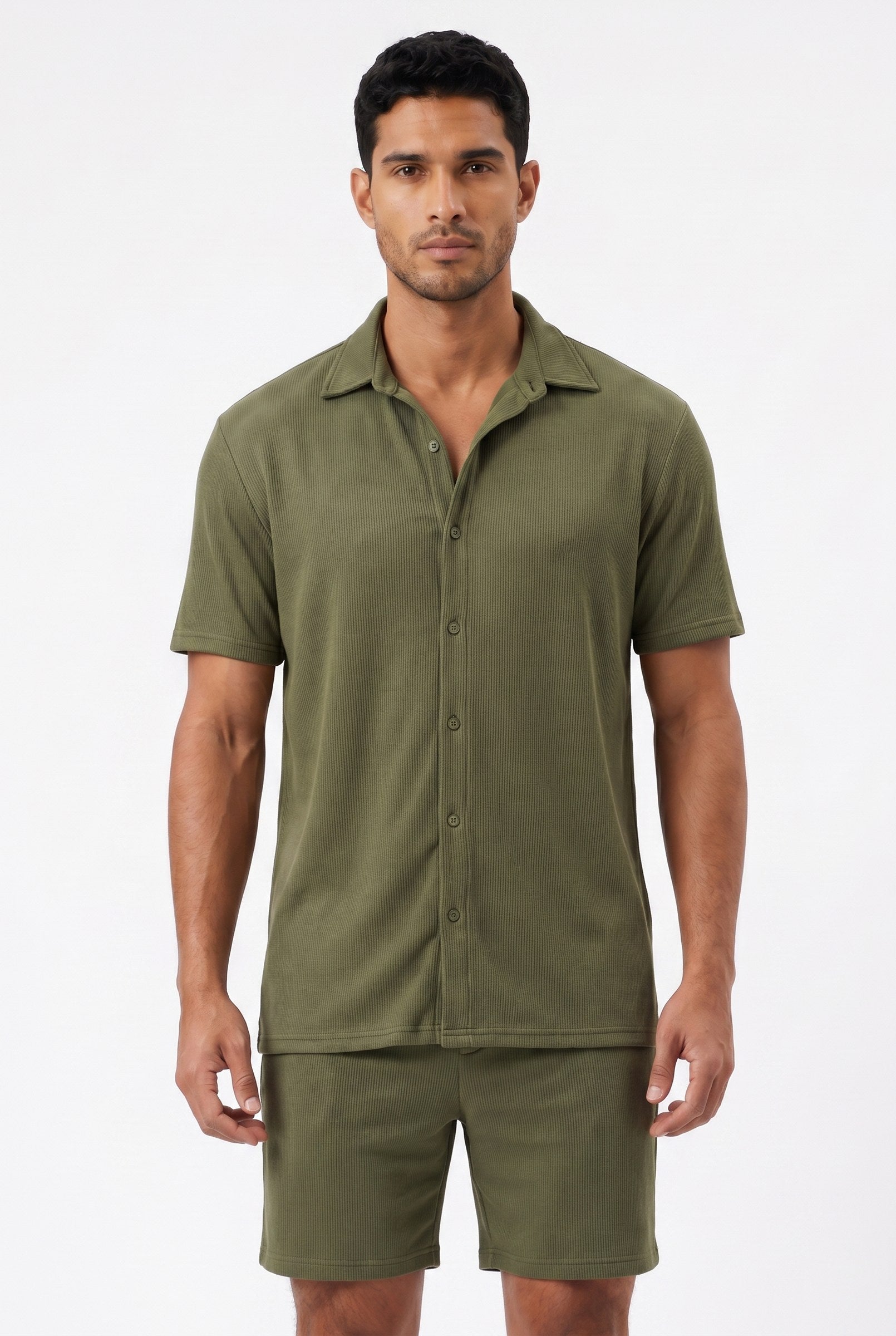 Men's Cuban Collar Knit Shirt & Shorts 2-Piece Set | Blackstone London