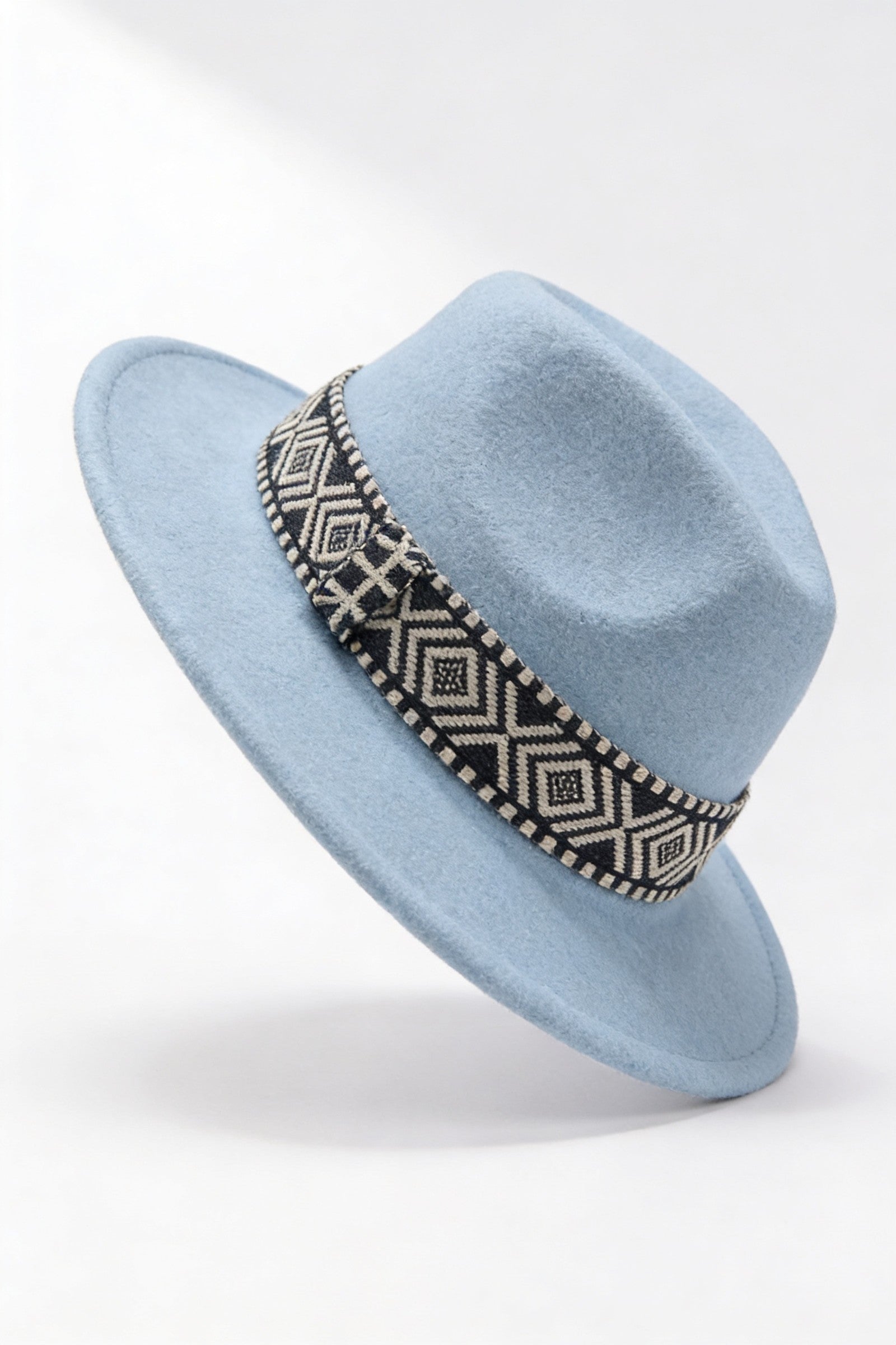 Men's Wide Brim Fedora Hat with Aztec Band | Blackstone London