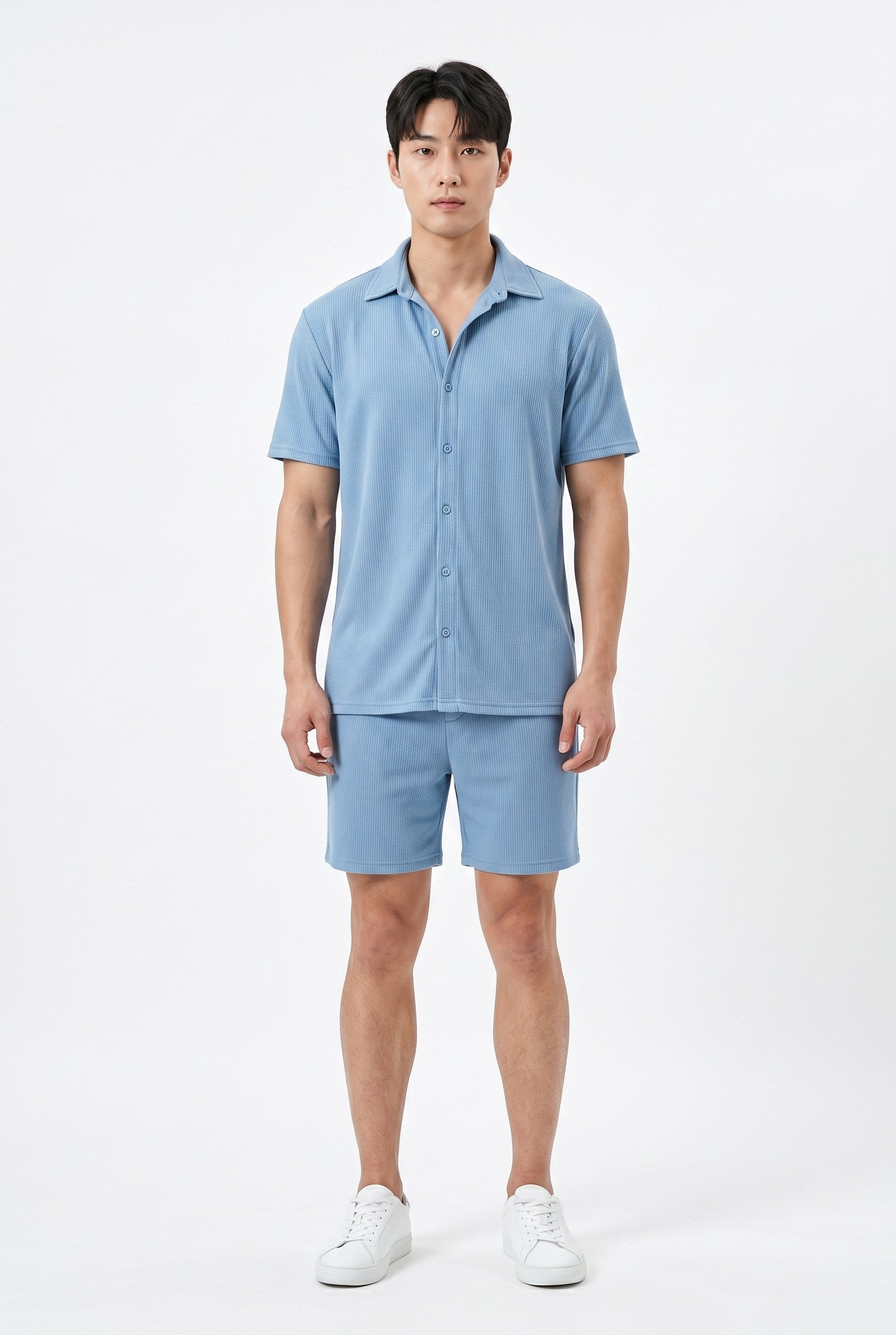 Men's Cuban Collar Knit Shirt & Shorts 2-Piece Set | Blackstone London