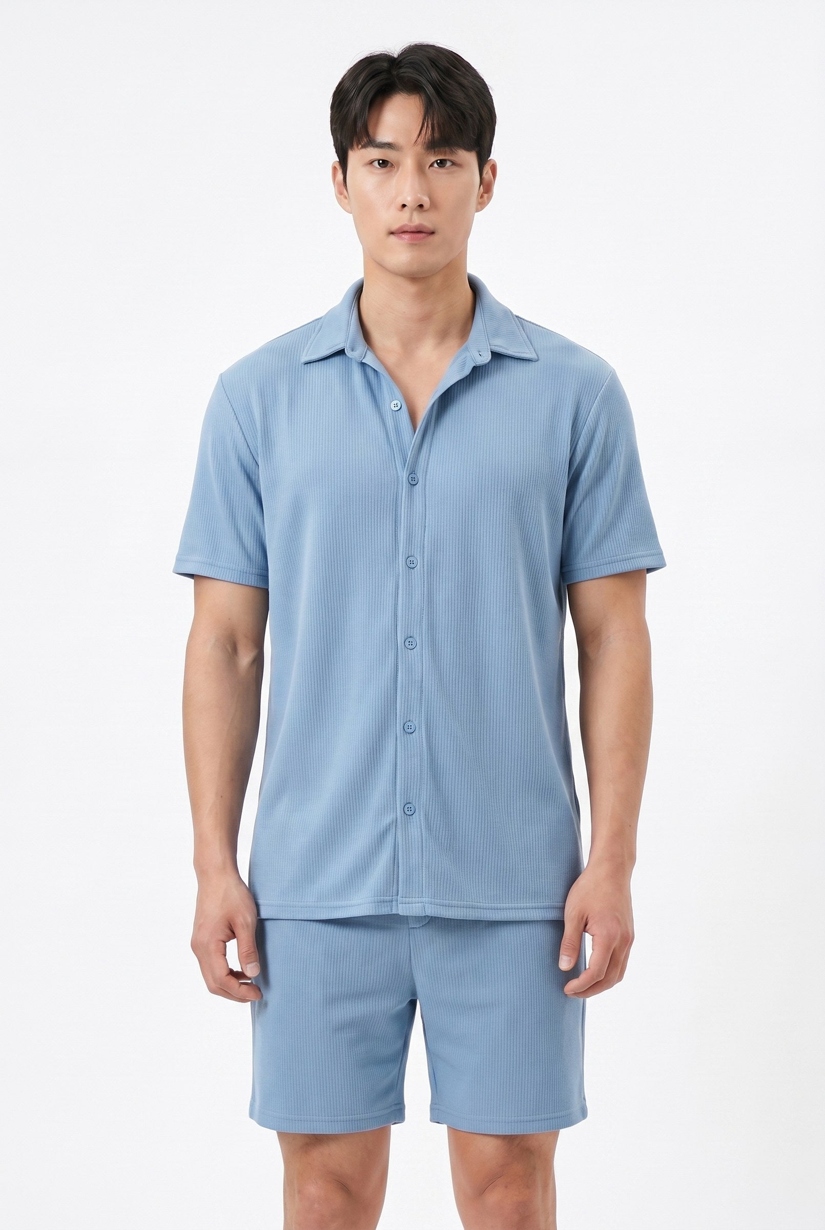 Men's Cuban Collar Knit Shirt & Shorts 2-Piece Set | Blackstone London