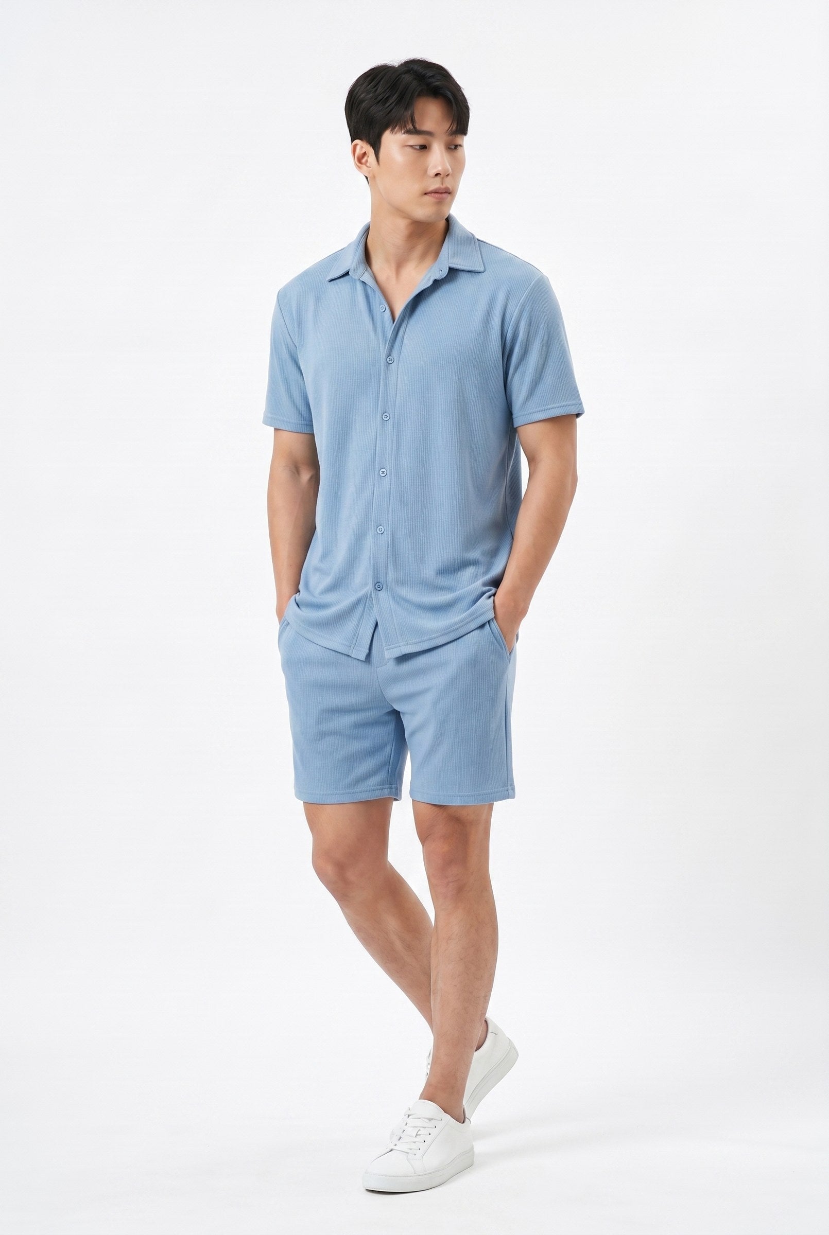 Men's Cuban Collar Knit Shirt & Shorts 2-Piece Set | Blackstone London
