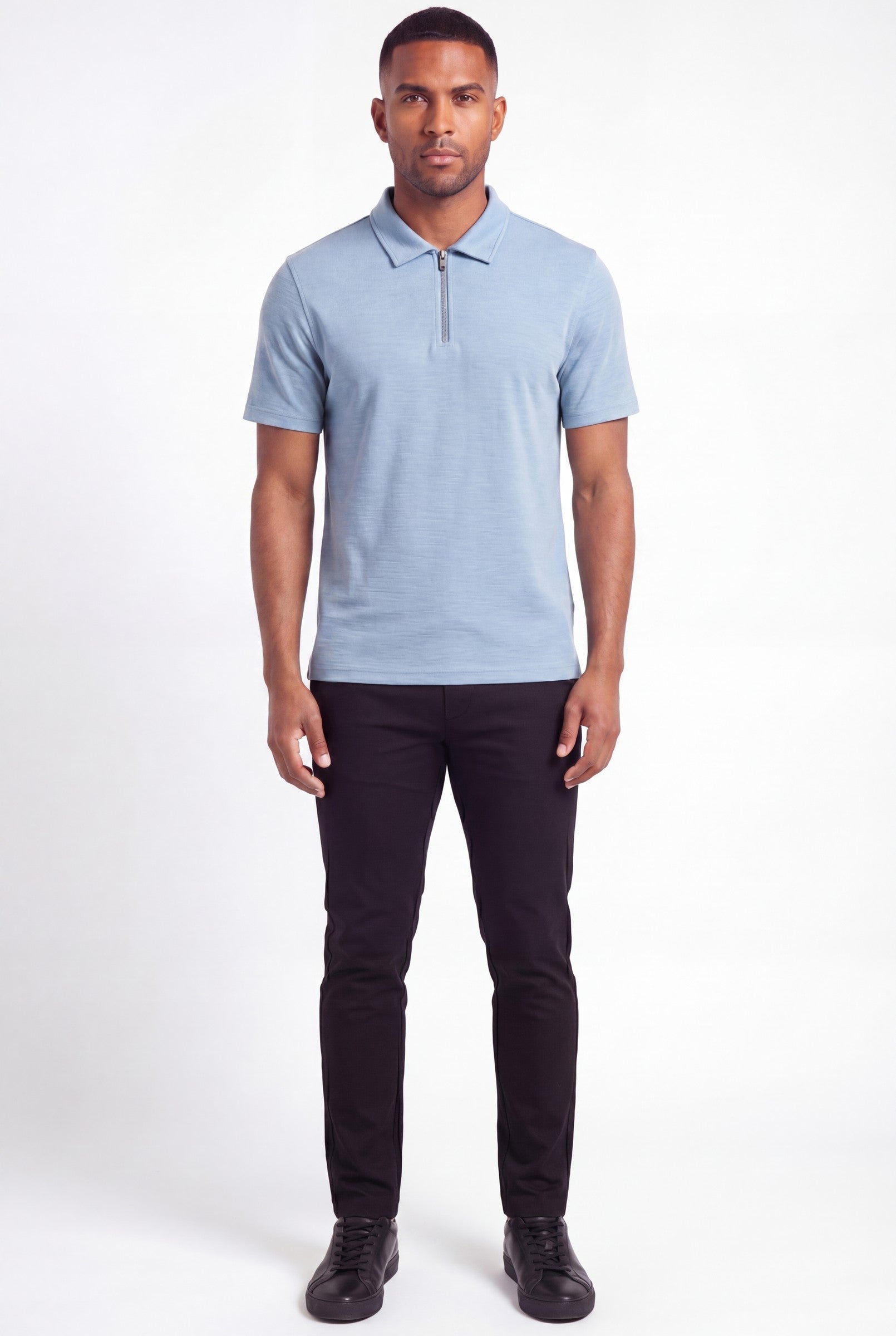 Men's Quinta Textured Zip Polo Shirt | Blackstone London