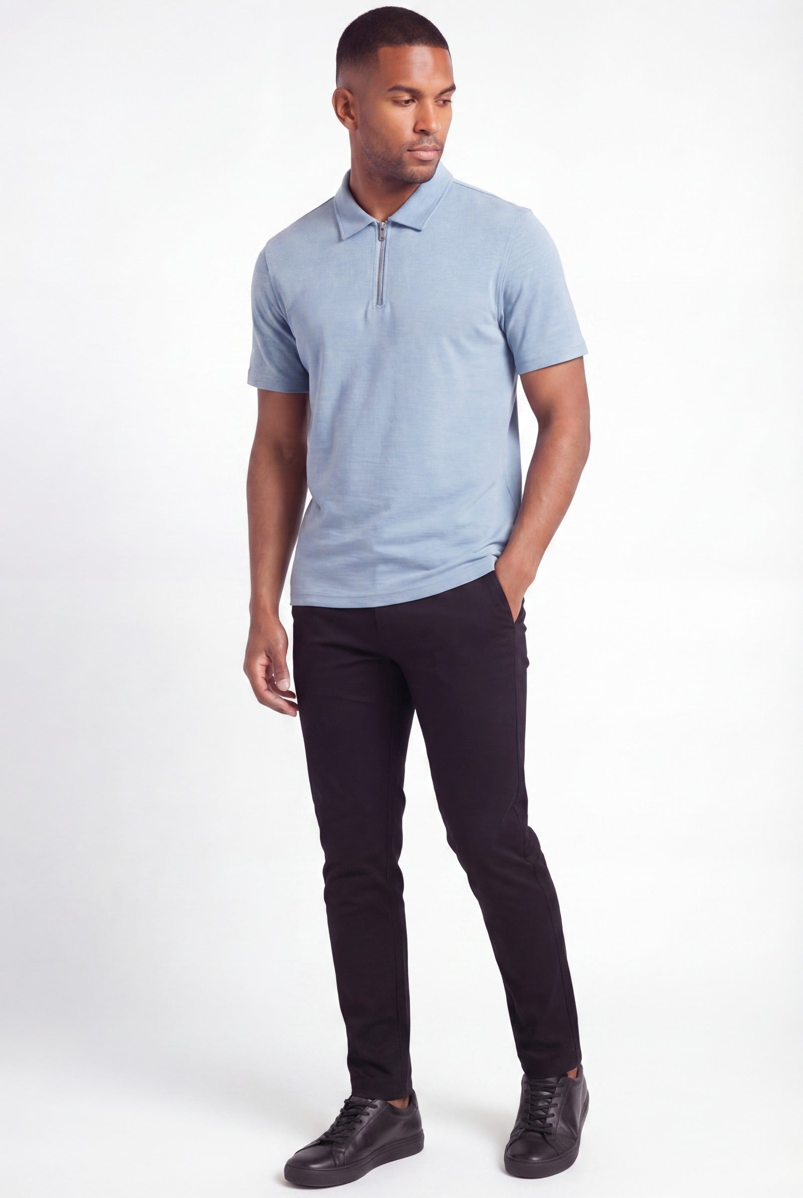 Men's Quinta Textured Zip Polo Shirt | Blackstone London