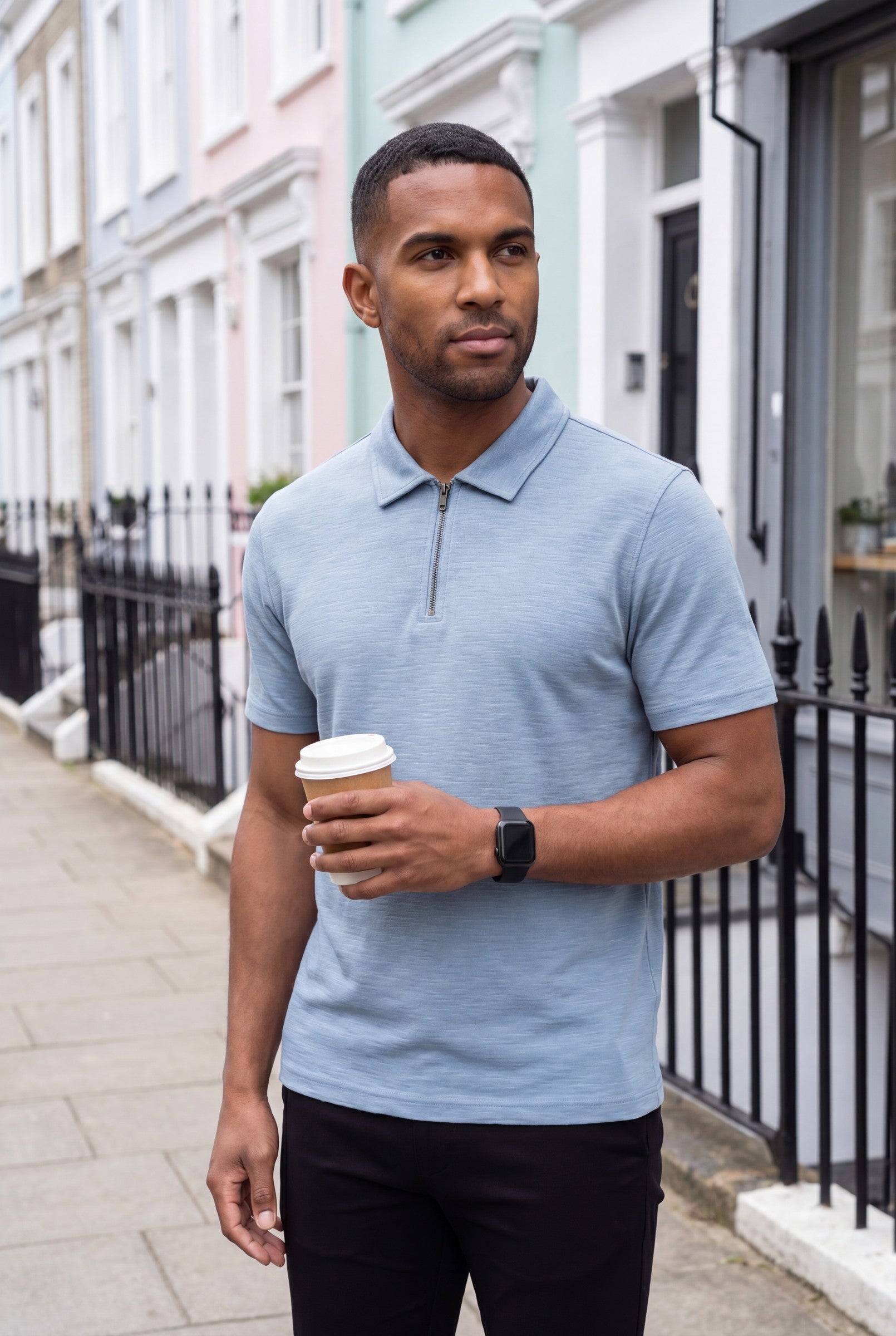 Men's Quinta Textured Zip Polo Shirt | Blackstone London