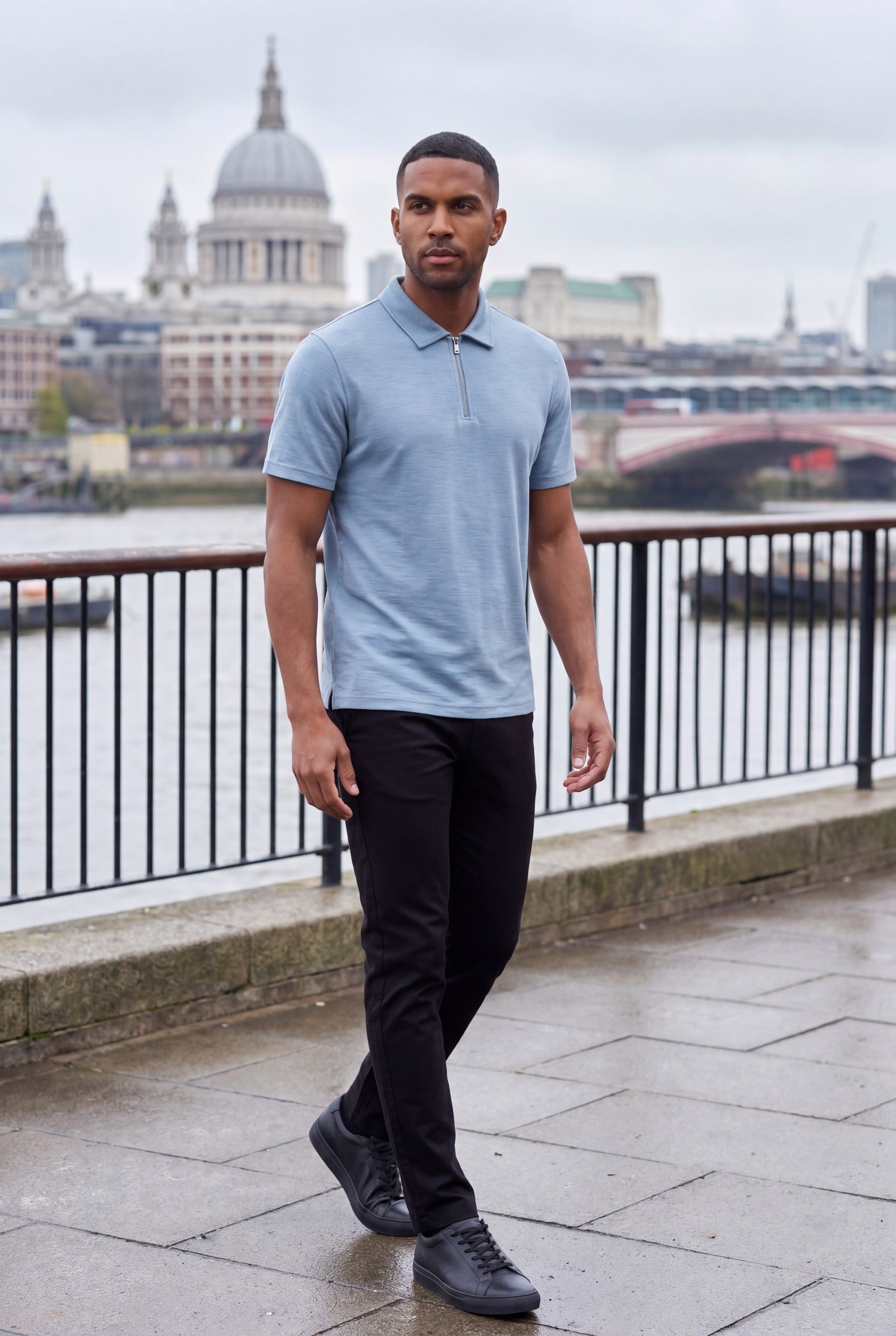 Men's Quinta Textured Zip Polo Shirt | Blackstone London