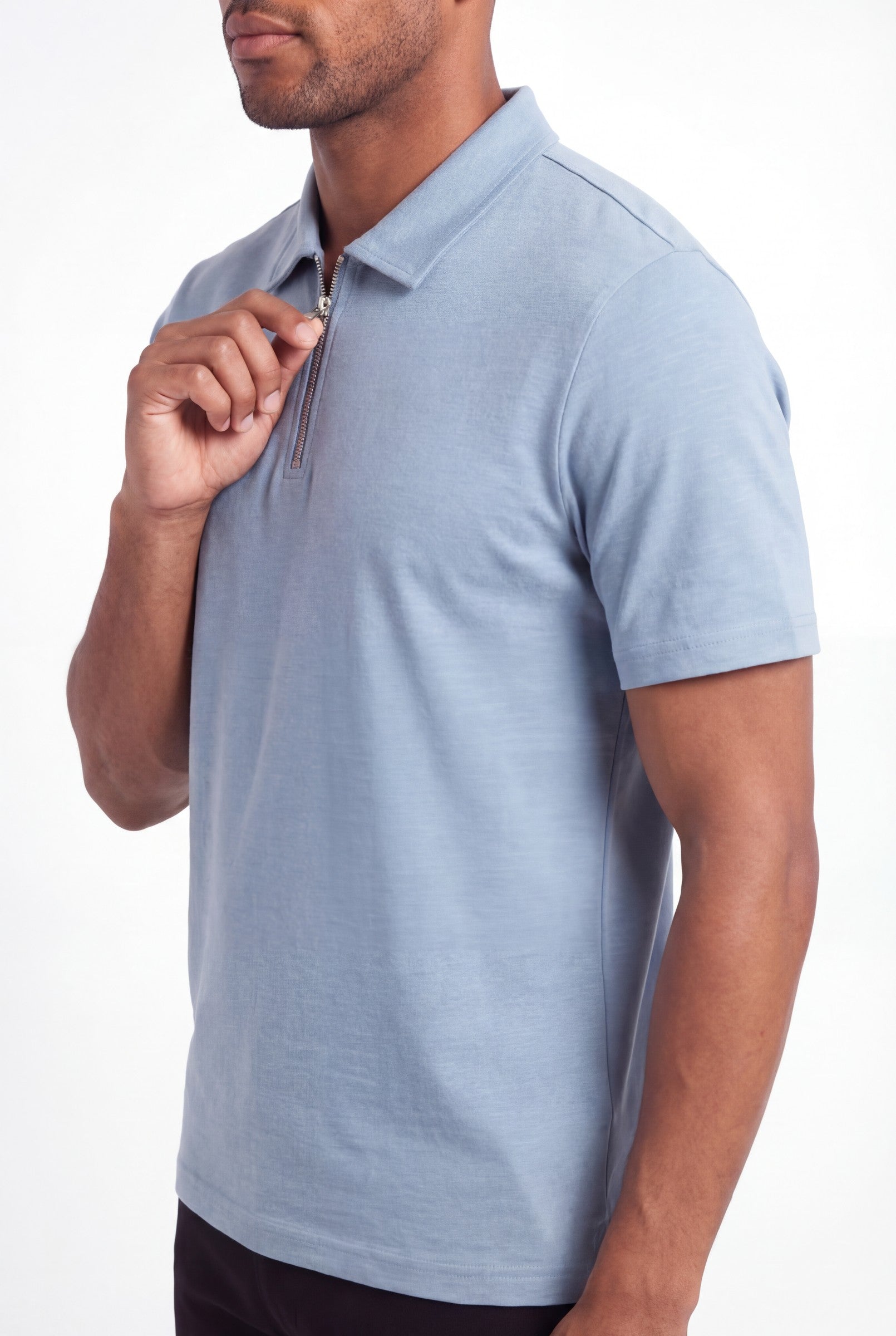 Men's Quinta Textured Zip Polo Shirt | Blackstone London