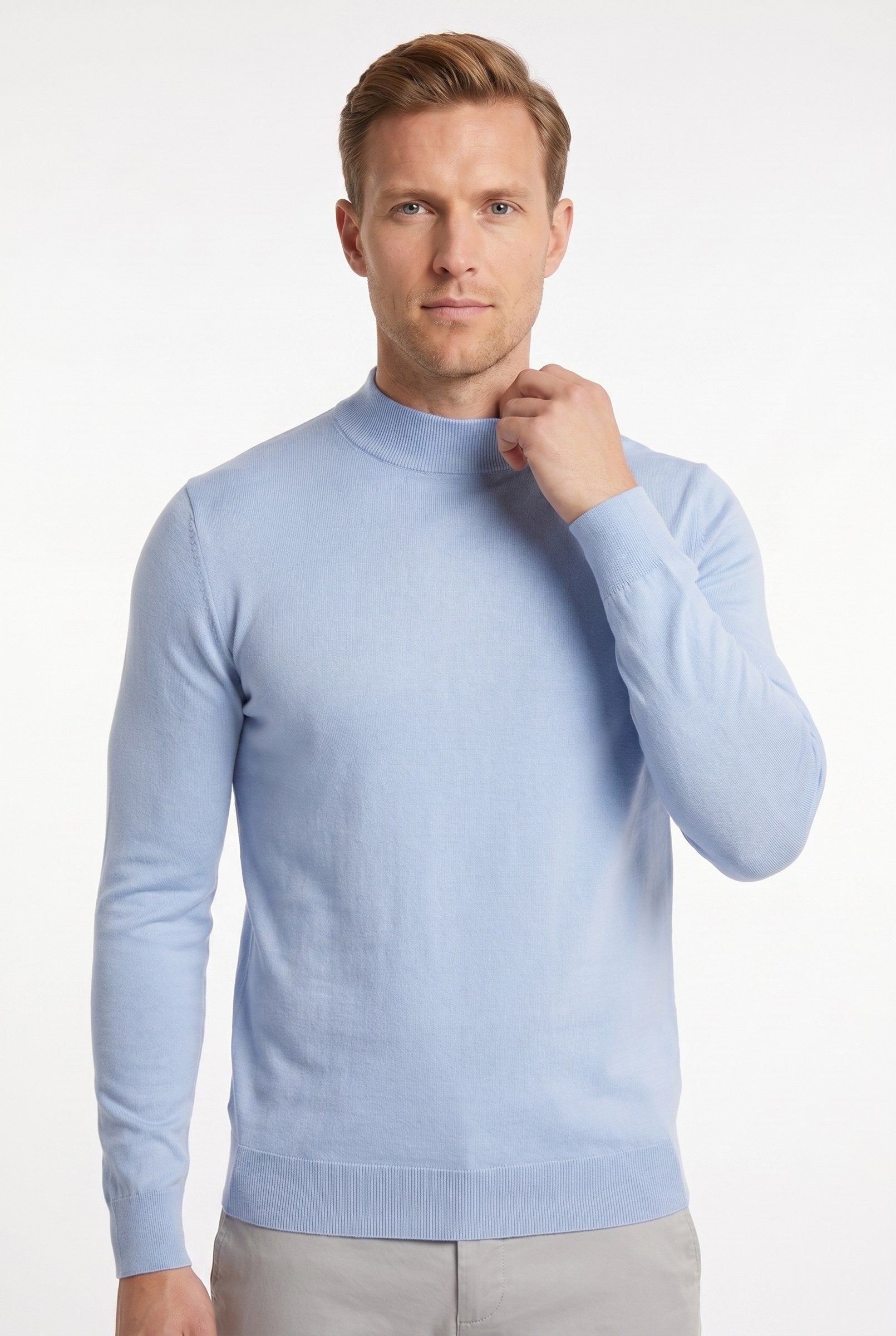 Men's Ultra Fine Cotton Mock Neck Jumper | Blackstone London